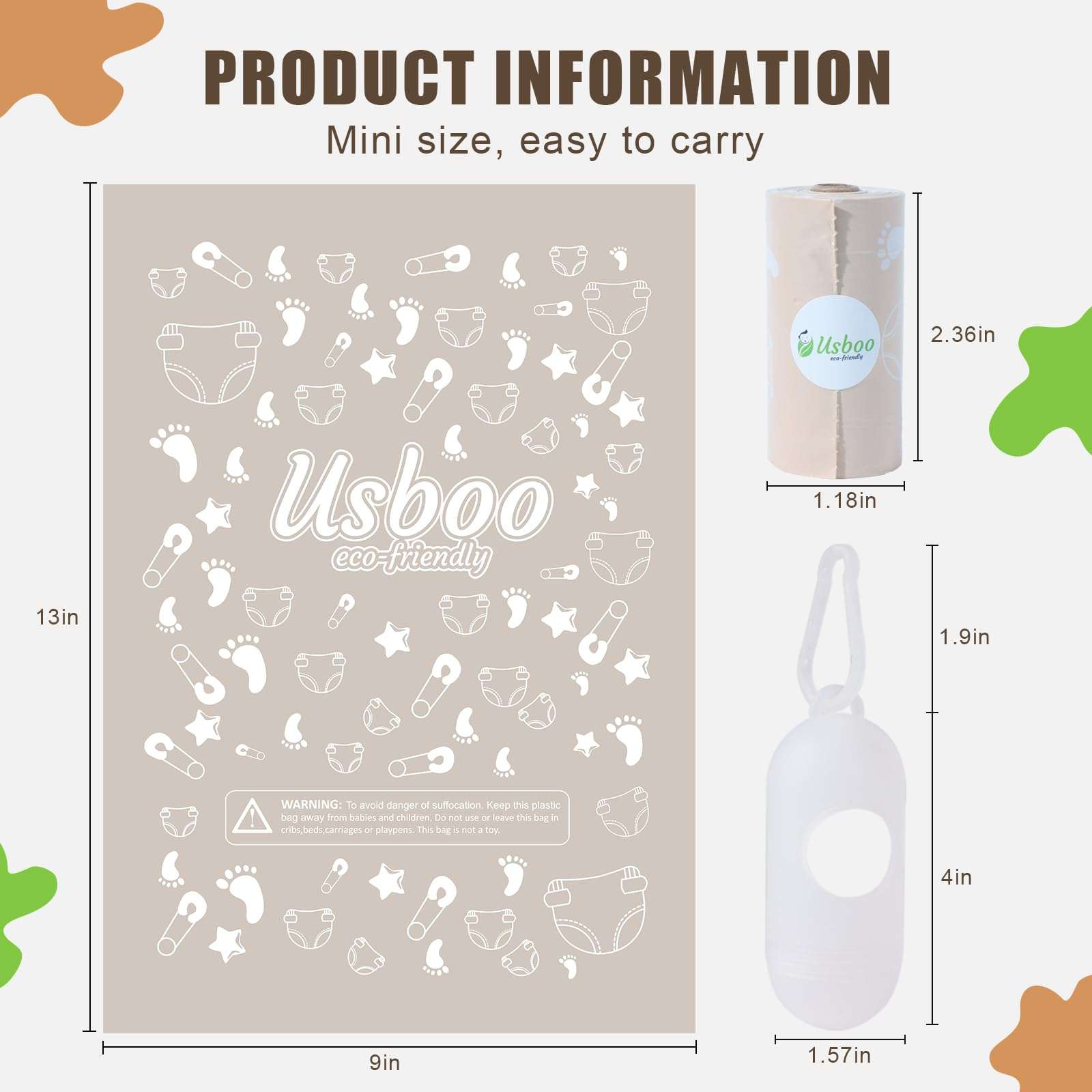 USBOO Diaper Bags Disposable for Baby, Biodegradeable Dirty Diaper Bags (8 Refill Rolls/120 Bags) with Dispenser, Leak Proof Diaper Trash Bags, Baby Poop Bags, Cherry Blossom Scent 5