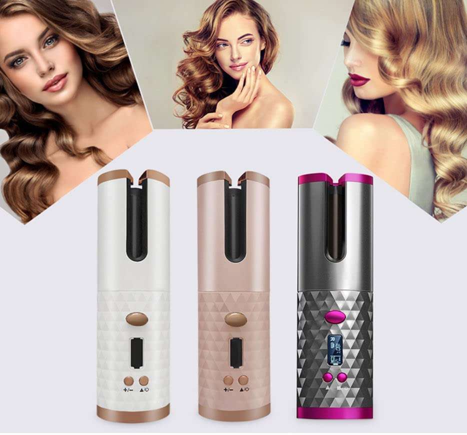 WOLTAX Usb Rechargeable Cordless Curling Iron Ceramic Rotating Wireless Hair Curler Adjustable Temperature (Multicolour) 3