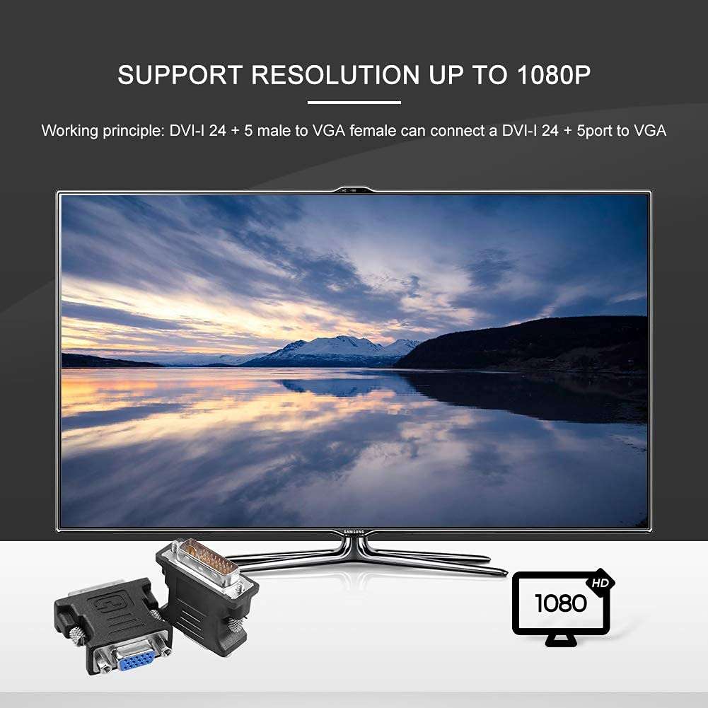 1080P DVI to VGA Adapter 2 Pack,Guamar DVI-I 24+5 to VGA Male to Female Converter Connector for Computer, Laptop,PC Host,Display Screen, Monitor and Projector 5