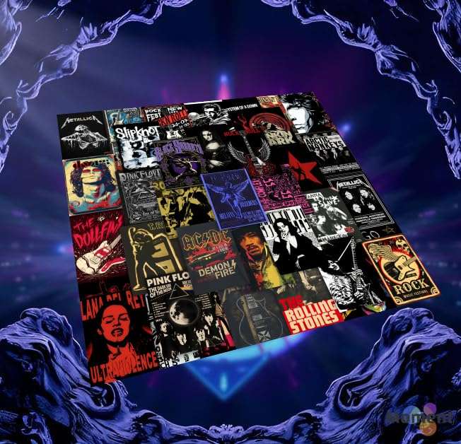 Moment Prints Rock Band Wall Decor Kit – Set of 63 Music Posters | 4x6 inch | 300 GSM Thick Cardstock & Double-Side Tape Included – Music Posters for Wall, Home Decor for Living Room & Bedroom 3