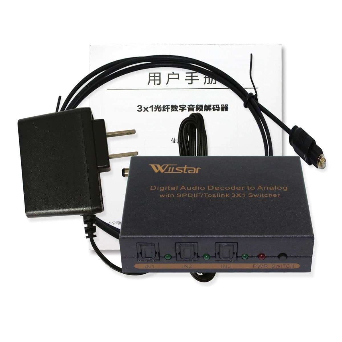 TOSLINK/SPDIF Optical Audio 3X1 Switcher with 5.1CH Decoder for Analog L/R and Headphone Outputs 5