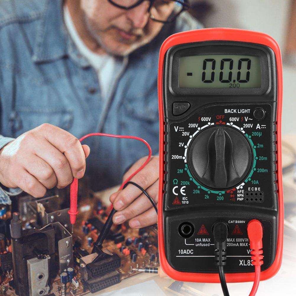 Digital Multimeter, LCD Backlight Display Handheld Voltmeter Ammeter Overload Protection Ohmmeter Current Voltage Tester Measure AC/DC Voltage, DC Current, Resistance, Diode, Triode(Red) 5