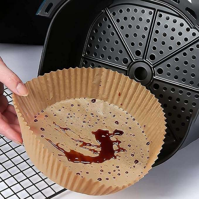 ARASHRA Baking Paper & Cooking Paper Tray Round Air Fryer | Oven & Microwave Safe | Non-Stick | Food Safe | Butter Paper Plate | Parchment Paper for Baking Cake, Fries 6