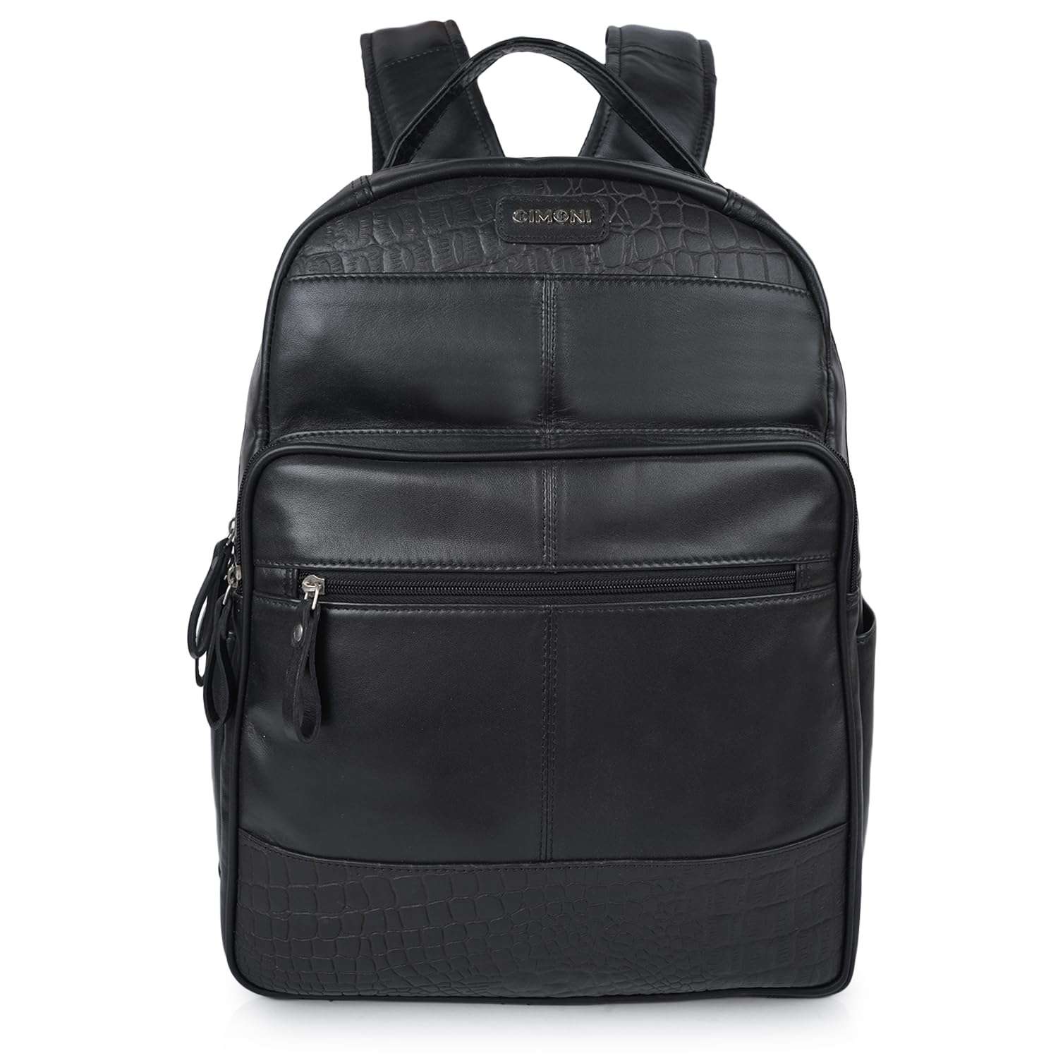 CIMONI® Premium Genuine Leather Backpack 28 Liters 15.6 in Classic Executive Office Bag Adjustable Shoulder Straps Water Resistant Leather Storage Bag (Color - Black) 1