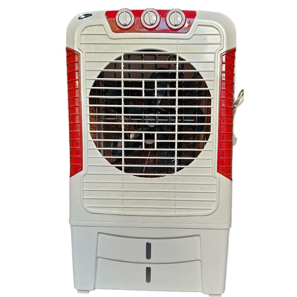 ForeSpace - Hammer-H4H- 75 Litres Desert Air Cooler for home | For Larger Room| High Density Honeycomb Pads | High-Speed | Ever-last Pump | Humidity Control - White & Red 1