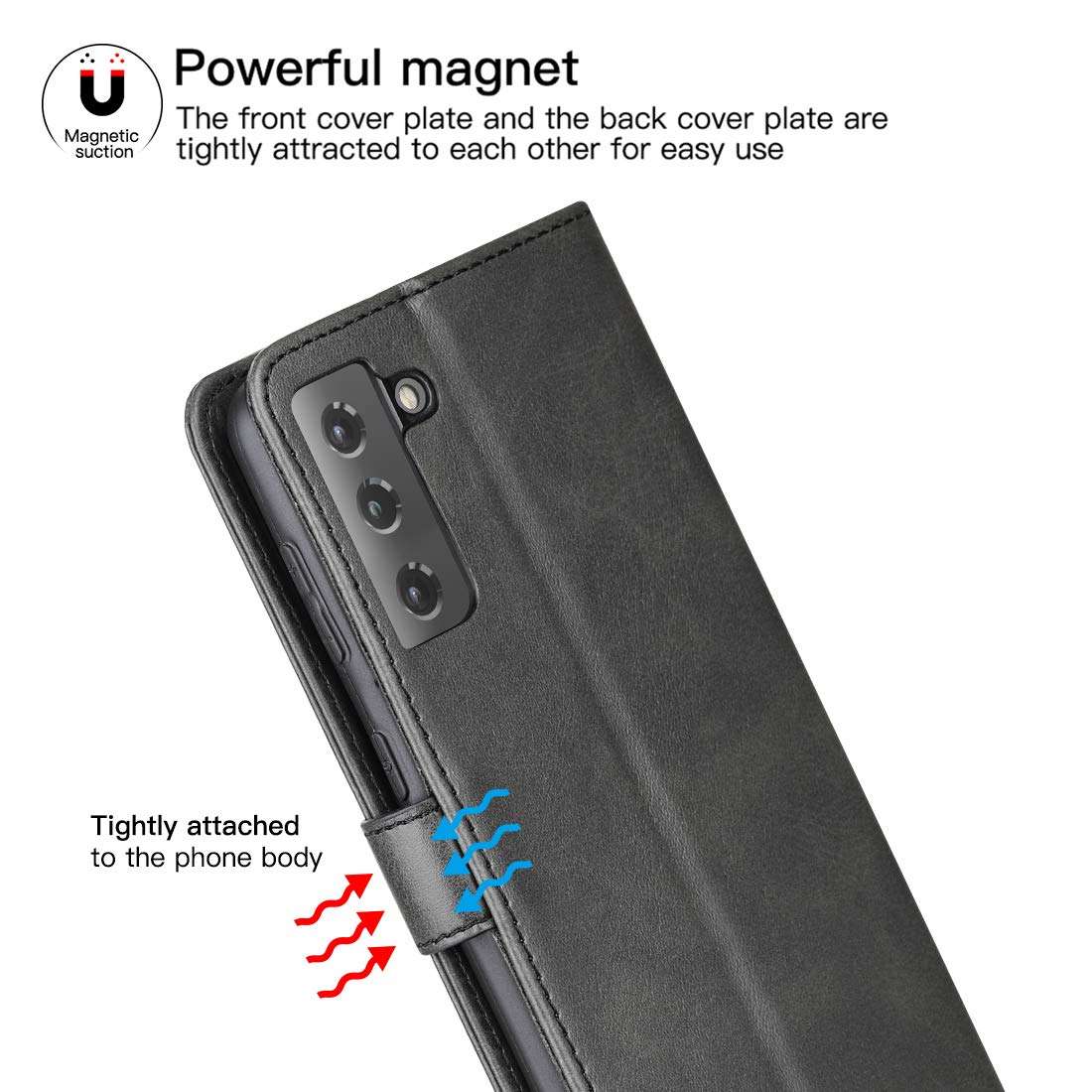 DDJ case for Samsung Galaxy S21 Plus 5G 2021,Cover Flip TPU&PU Leather Case with Kickstand, Multi-Function Magnetic Suction Strong Closure Wallet Phone Case for Galaxy S21 Plus 5G (Black) 4