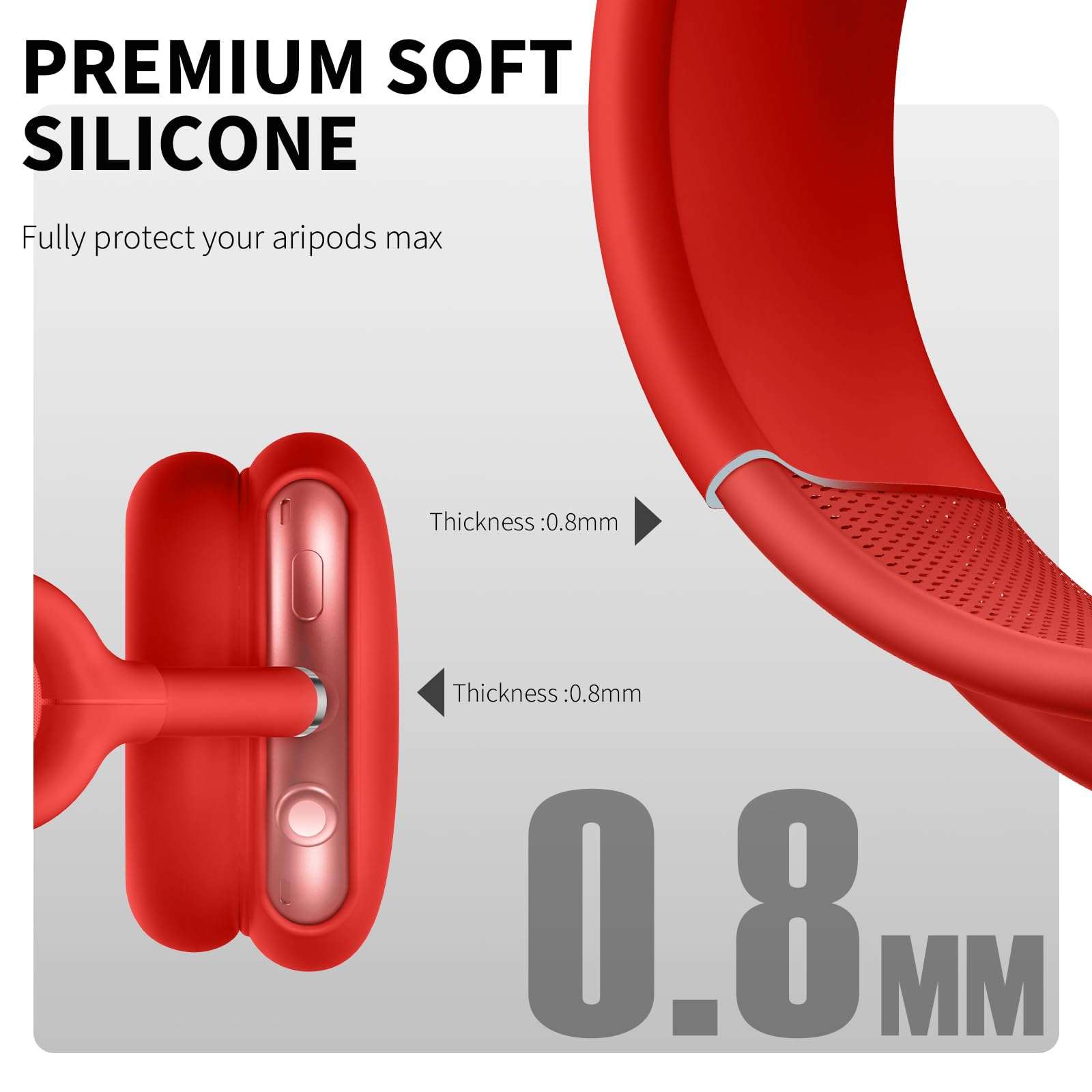 Youtec Silicone Case Cover for AirPods Max Case, Anti-Scratch Ear Pad Case Cover/Ear Cups Cover/Headband Cover for AirPods Max,Accessories Soft Silicone Protector for Apple AirPods Max (Red) 6
