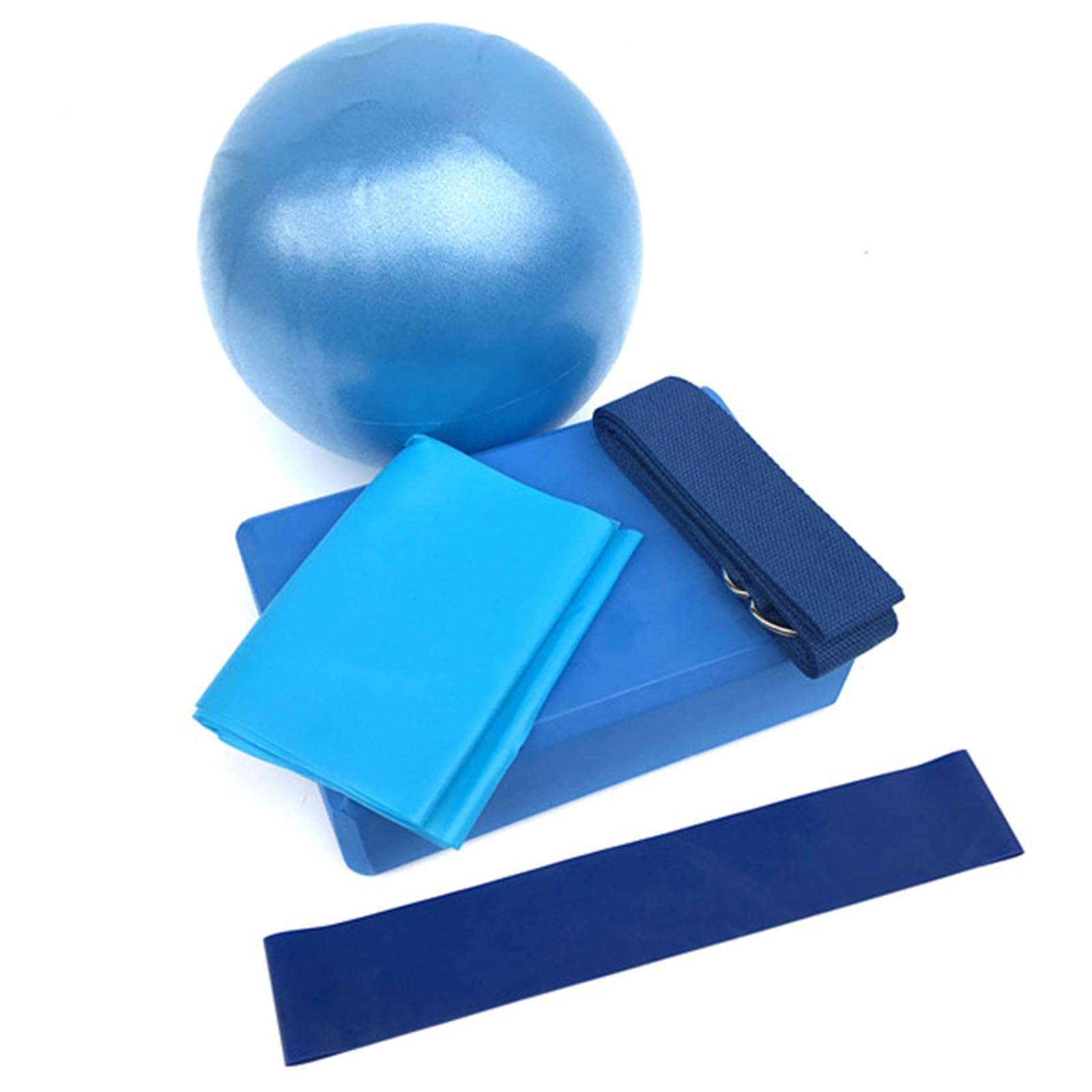 5Pcs Yoga Starter Kit Include Yoga Mat with Carry Strap, Yoga Blocks Strap Pilates Ball, Resistance Bands for Beginners Women and Men (Blue) 3