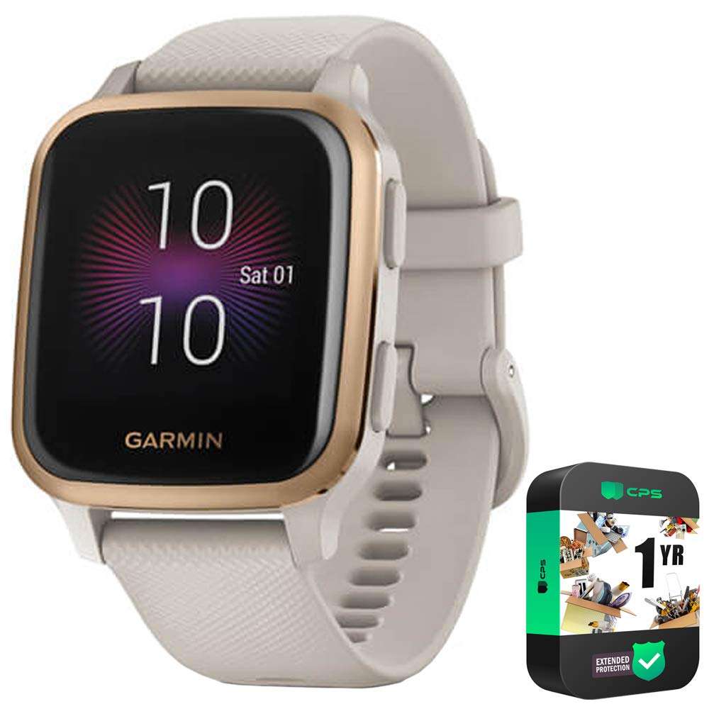 Garmin 010-02426-01 Venu SQ Music Edition - Light Sand with Rose Gold Bezel Bundle with 1 YR CPS Enhanced Protection Pack 1