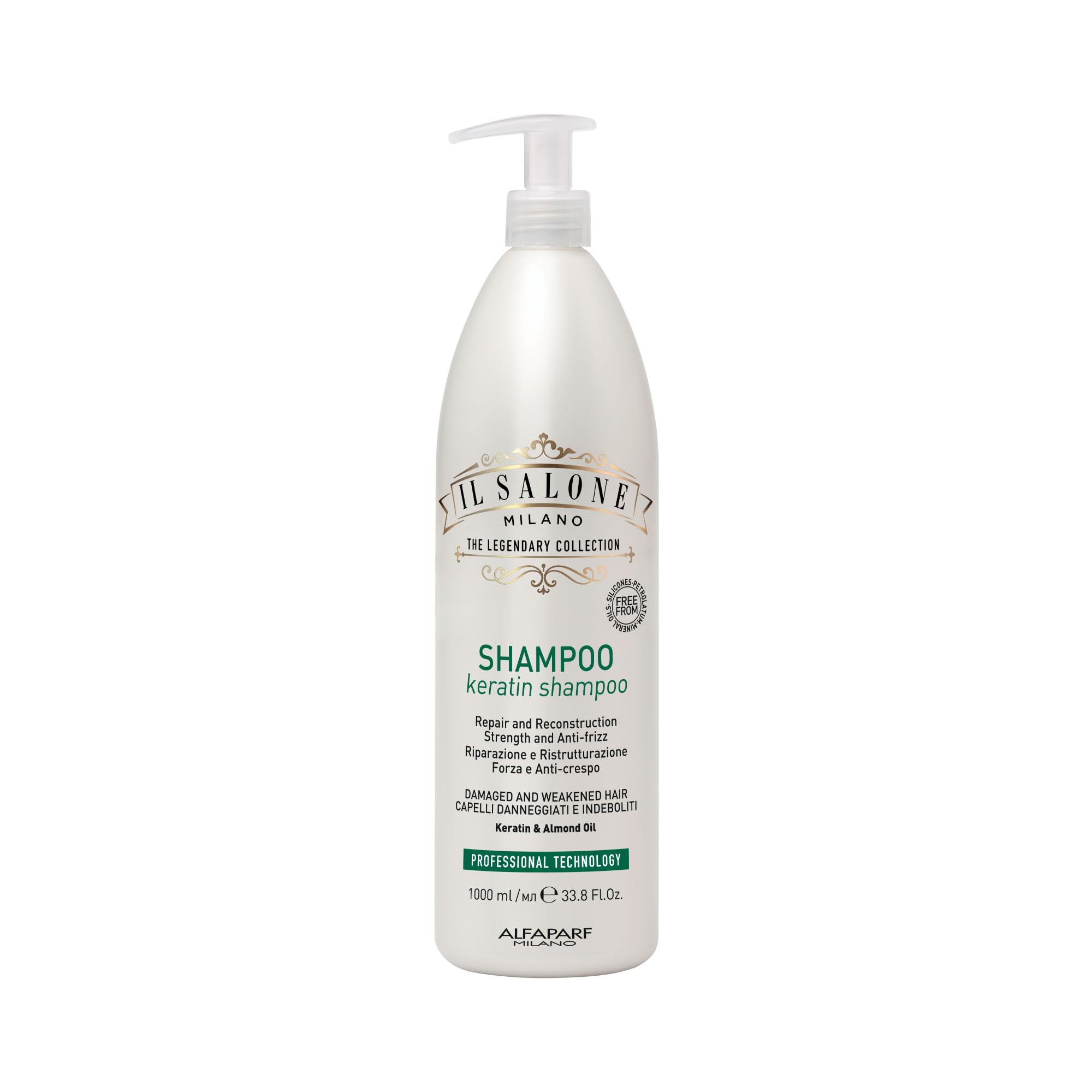 Il Salone Milano Professional Keratin Shampoo for Damaged Hair - Cleansing Shampoo + Dry Hair Treatment - Made with Almond Oil & Vitamin E - Salon-Quality Hair Care (33.8 oz / 1000 ml) 2