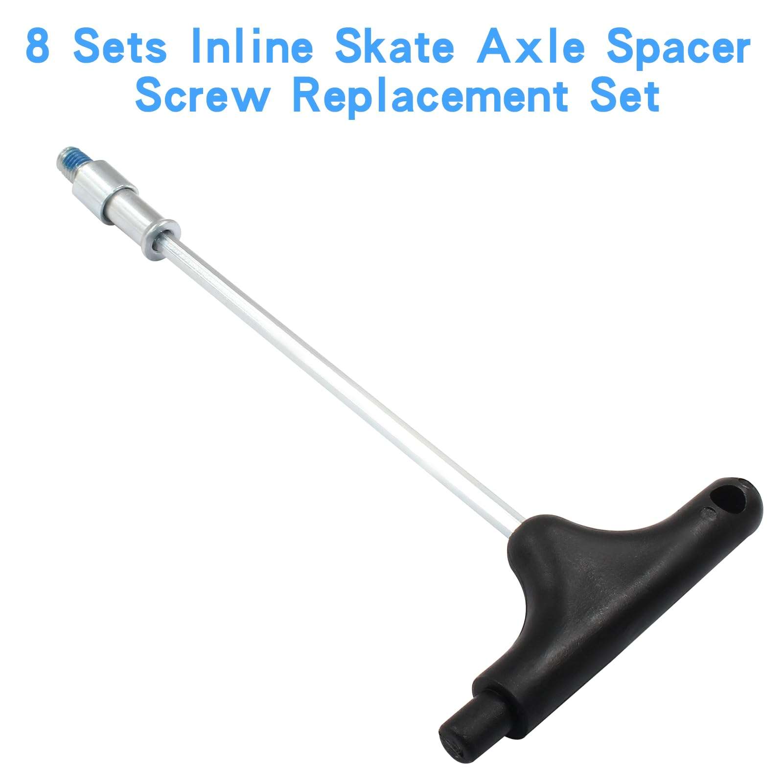 Luomorgo 17 Pcs/1 Set Inline Skate Wheel Axle Spacer Screw, 8mm/5/16" OD Shaft Hex Socket Screw Axles for Roller Skate with M4 T Handle Allen Wrench 4