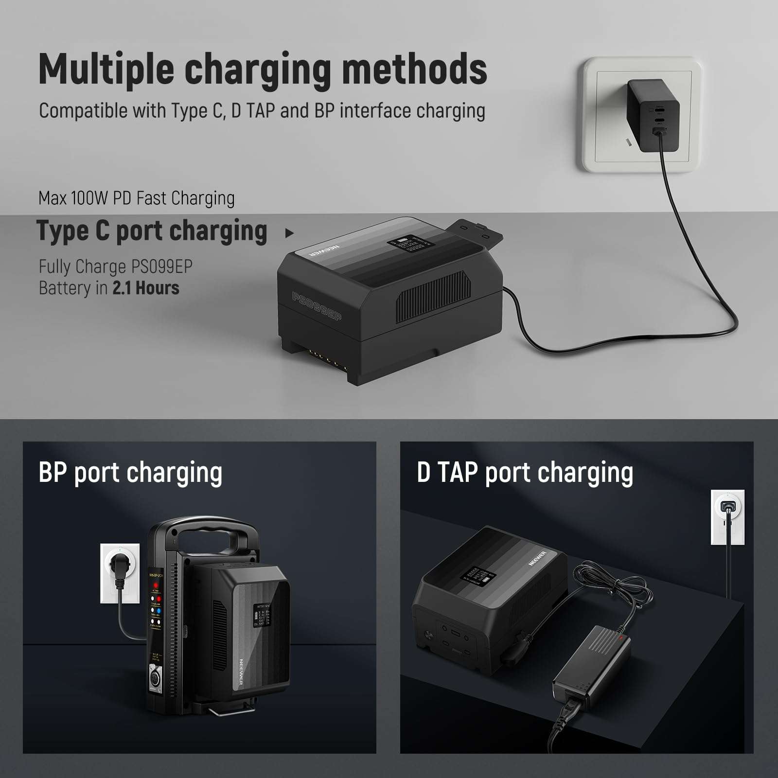 NEEWER Mini V Mount Battery PS099EP, 6800mAh 99Wh 14.5V V Lock Battery with 100W PD Fast Charging, Dual USB C/D Tap/BP/USB A/Dual DC Ports/OLED Screen, Mini V Mount Battery Plate Included 5