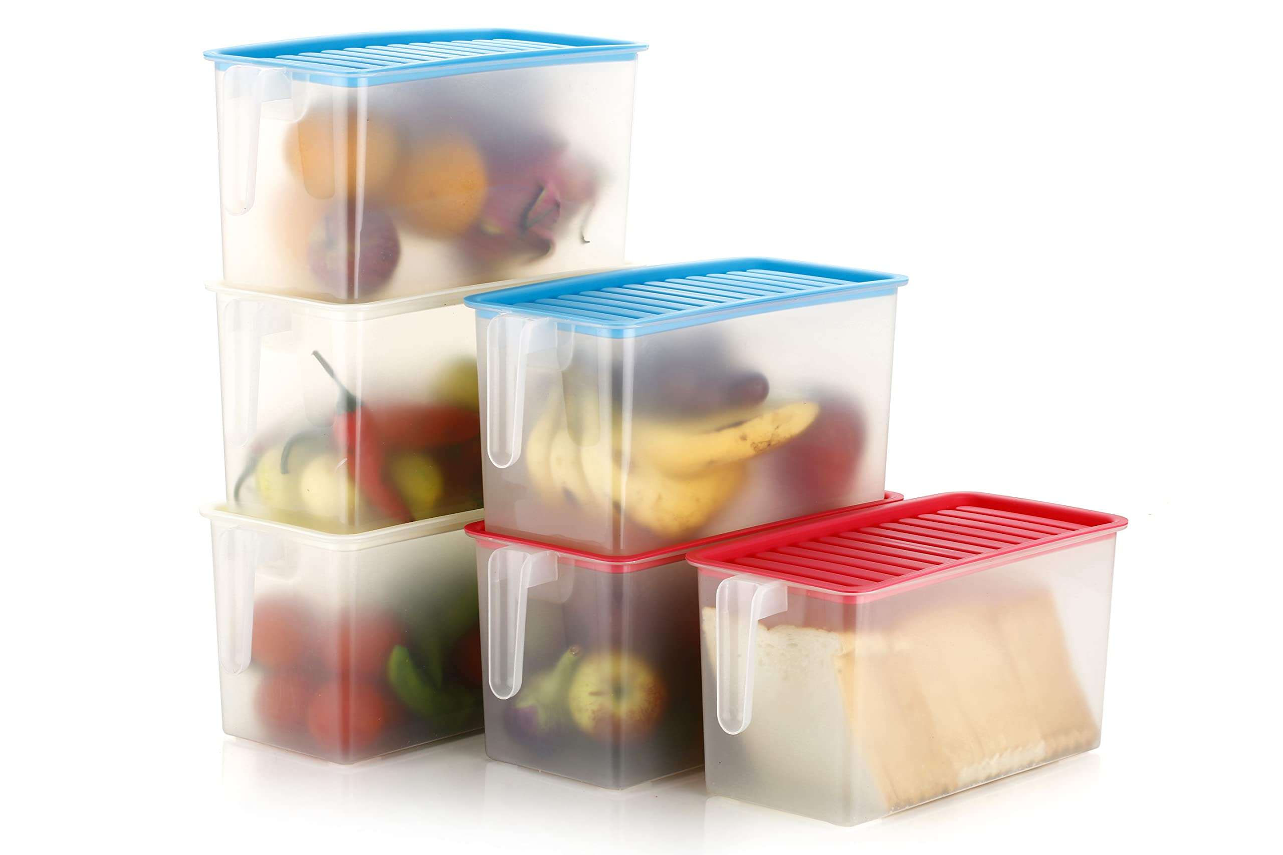 DUE20 1PCs Plastic Handle Fridge Drawer Container, Refrigerator, Kitchen Storage Box, Space Saver, Fruits, Vegetable Basket, Airtight Lid ~ pink [5000ml] (Pink) 5