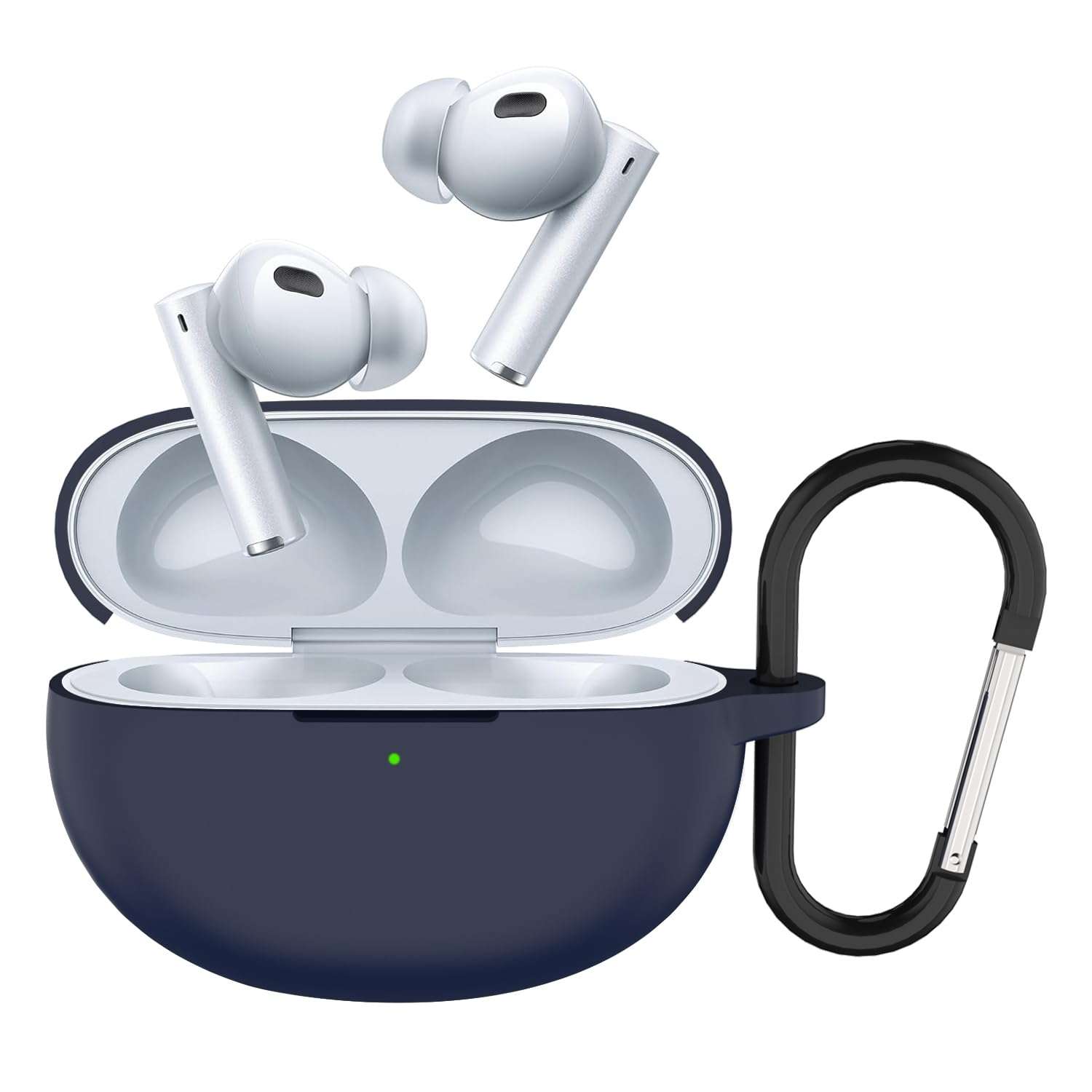 Sounce Silicone Case Cover for Realme Buds Air 6 Pro, Portable Non-Slip Grip & Scratch-Resistant Protector with Carabiner Clip Full Protection Water Resistant, Shockproof Cover - Blue 1