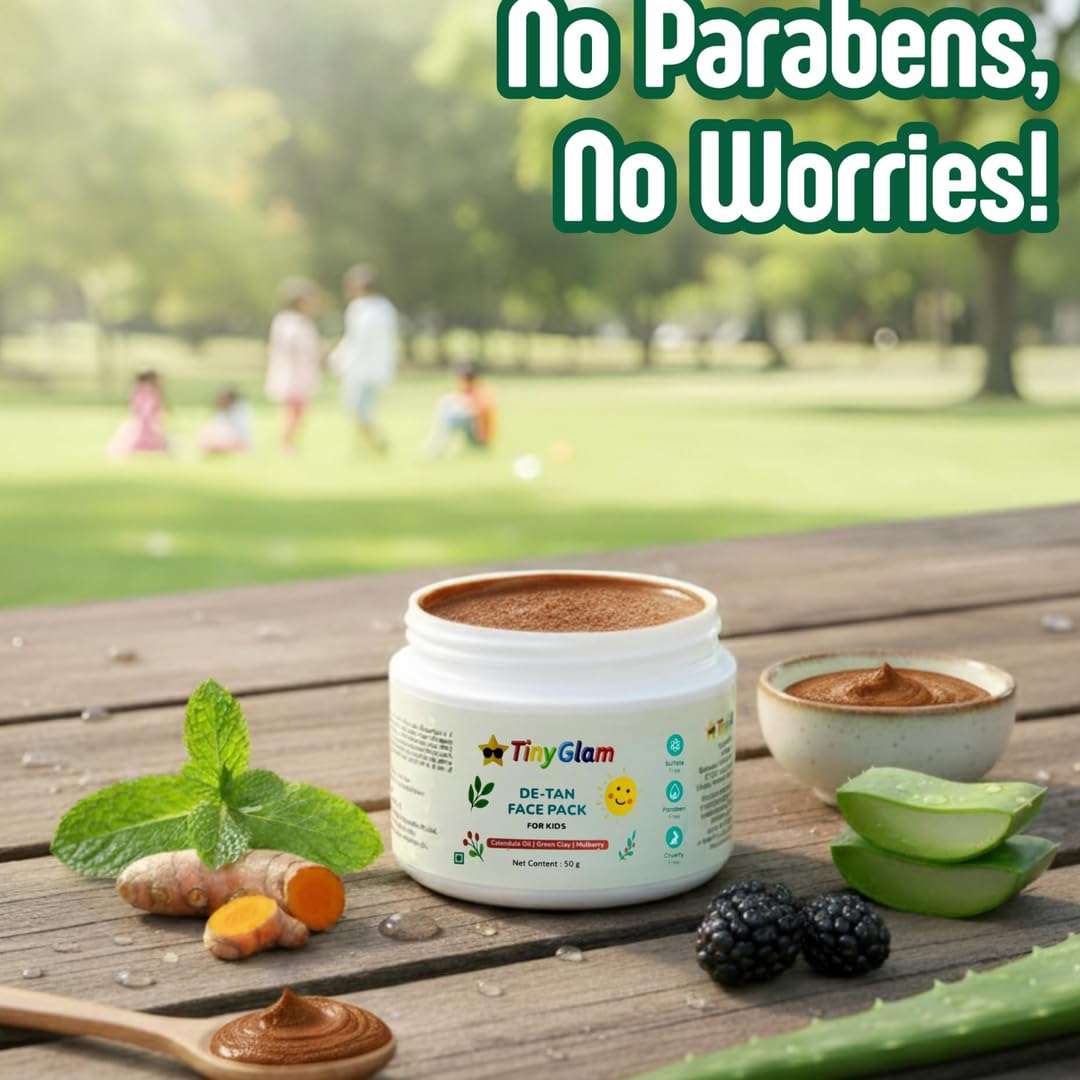 TinyGlam Kids De-Tan Face Pack for 4–16 Years | Brightening & Tan Removal | Natural Clay & Fruit Extracts | Gentle on Sensitive Skin | Sulphate & Paraben Free | 50 Gram 6