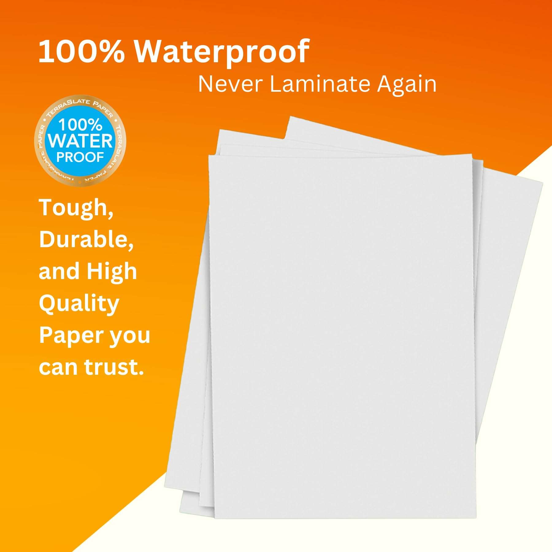 TerraSlate Premium Waterproof Laser Printer Copy Paper, 8.5" x 11", 8 Mil Rain, Weatherproof, 50 Sheets 5