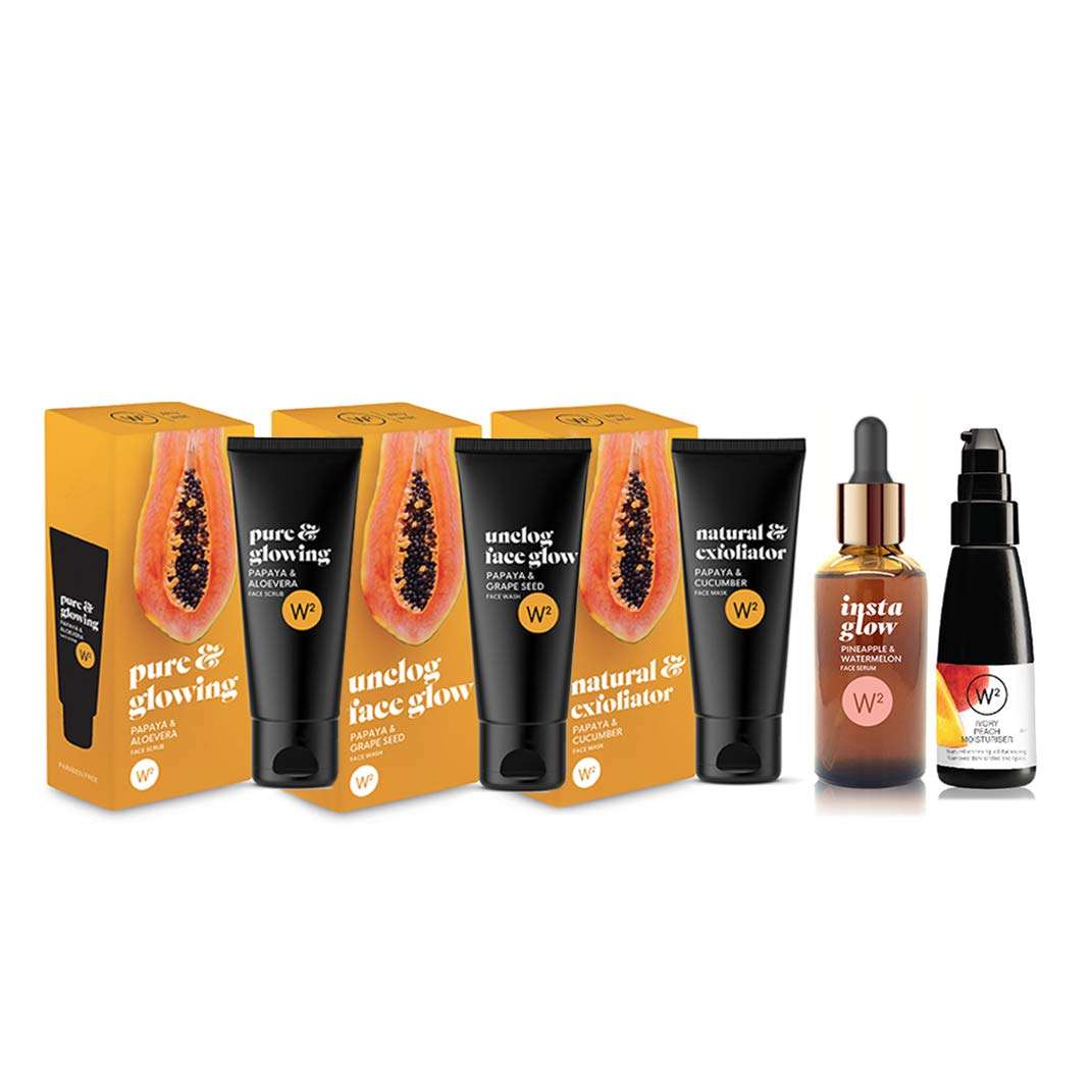 W2 Groming Kit (Aloevera Papaya Face Wash 100Gm, Face Scrub 100Gm, Face Pack 100Ml ,Insta Glow Face Serum 50Ml,Ivory Peach 50Ml)