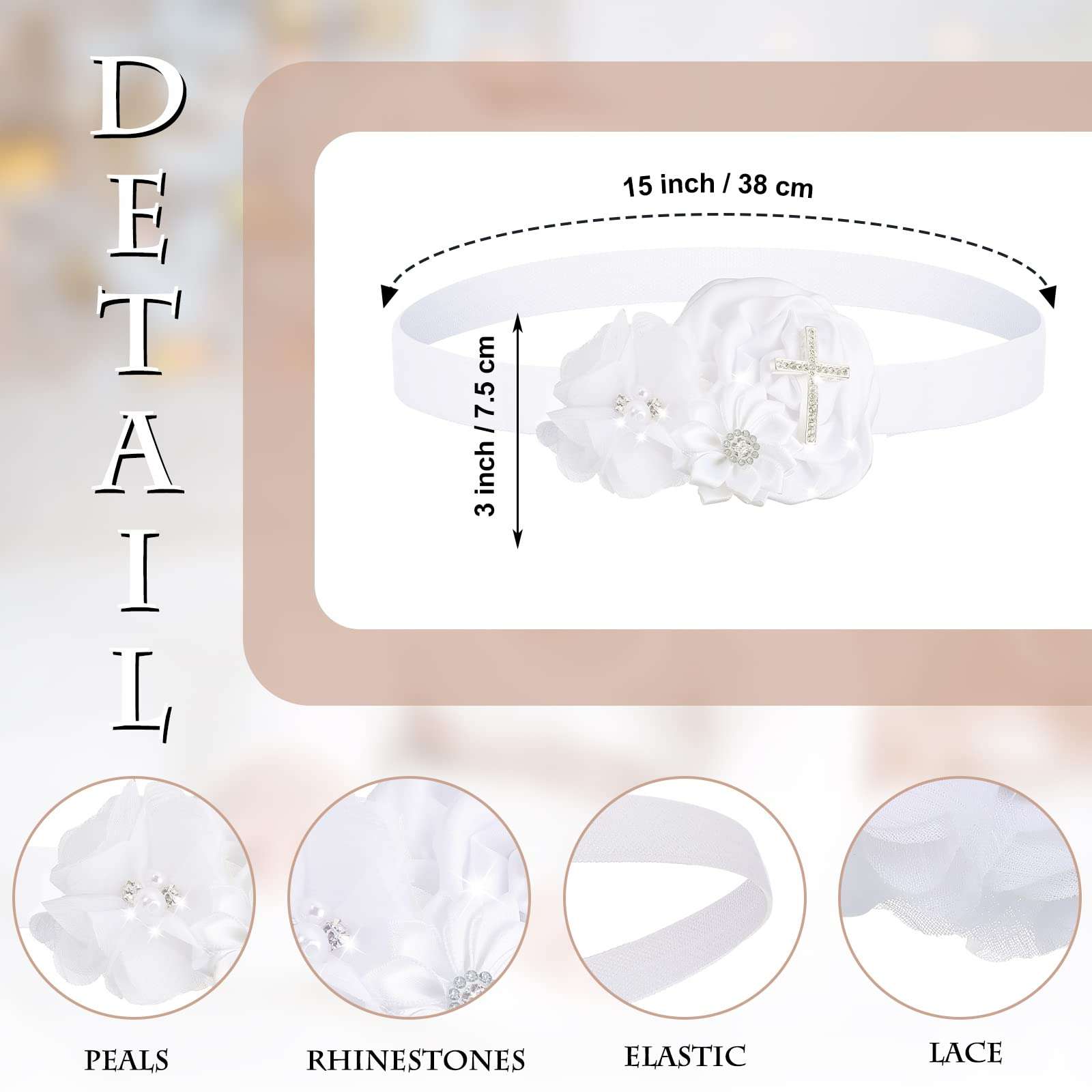 Geyoga 3 Pcs Baptism Bib for Baby Girl Baptism Candle Set Socks Pearl Headband Embroidered White Christening Outfit Bib(6-12 Months) 4