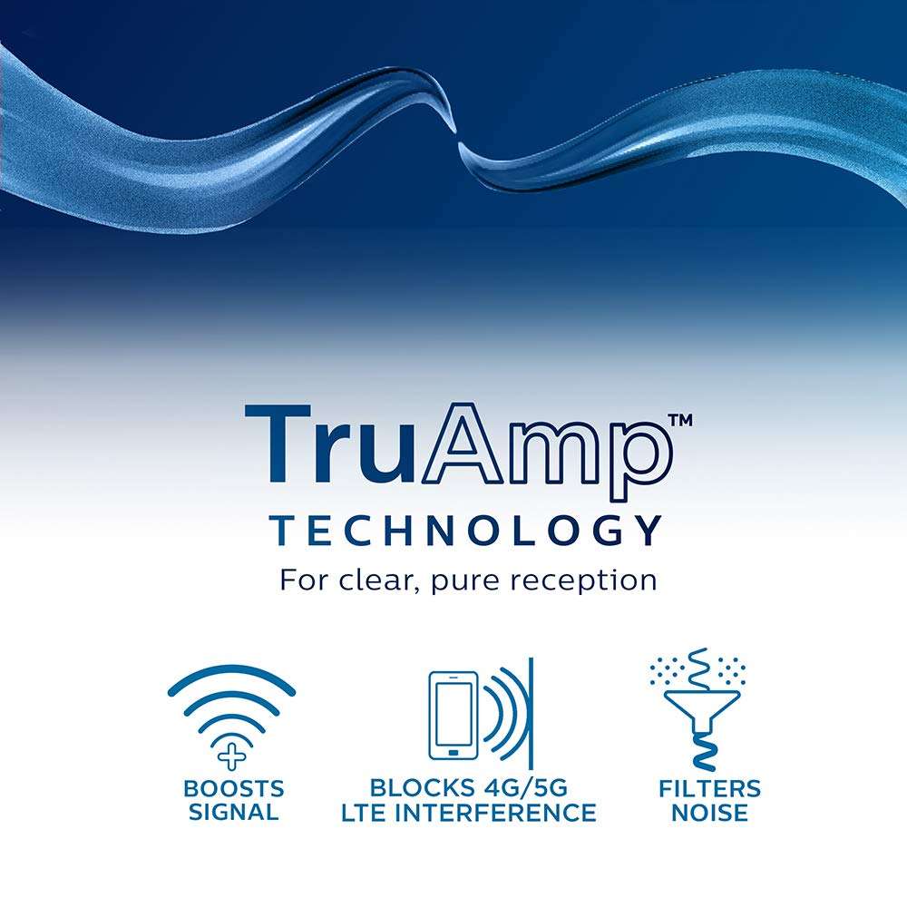 Philips Black Indoor TV Antenna, Perfect Home Decor Long Range Antenna, Digital, HDTV Antenna, Smart TV Compatible, 4K 1080P VHF UHF, 6Ft Coaxial Cable, Amplifier, Signal Booster, Dipoles, SDV8311B/27 6