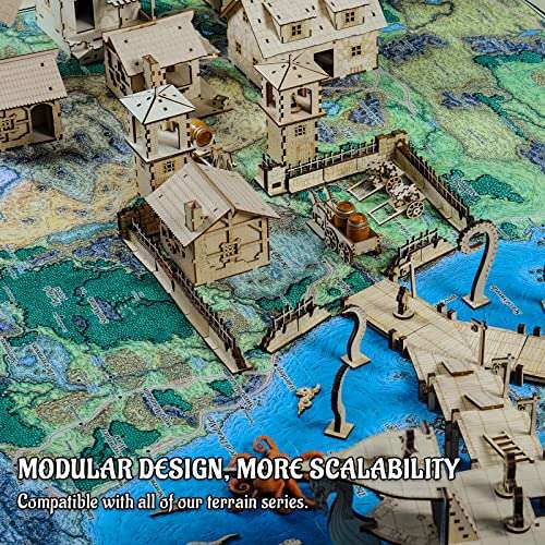 Brick and Iron Fences Miniature (Set of 16) Wood Laser Cut Modular Fantasy Terrain 28mm Scale Perfect for D&D, Dungeons & Dragons, Warhammer and Other Tabletop RPG 5