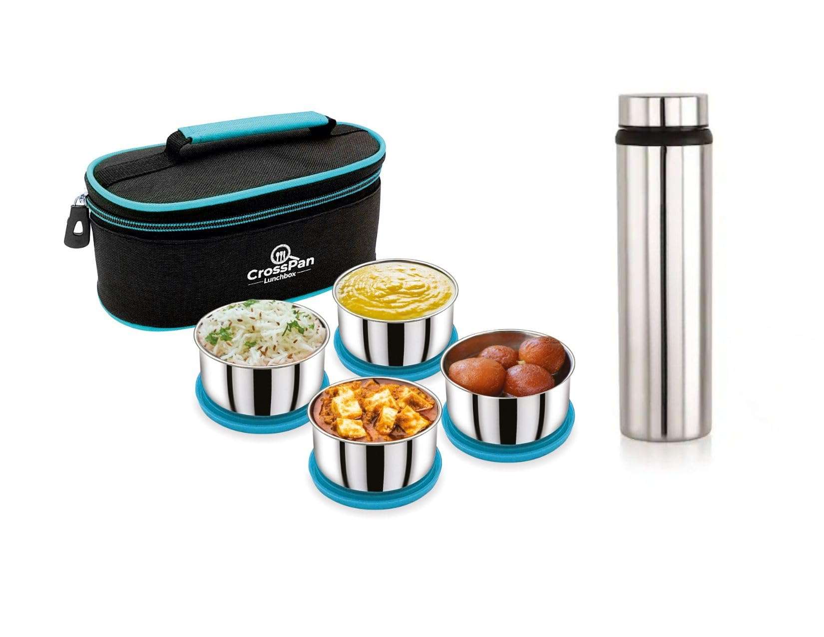 CrossPan Smart Stainless Steel 4 Container Lunch Box with 750 ml Stainless Steel Water Bottle 1