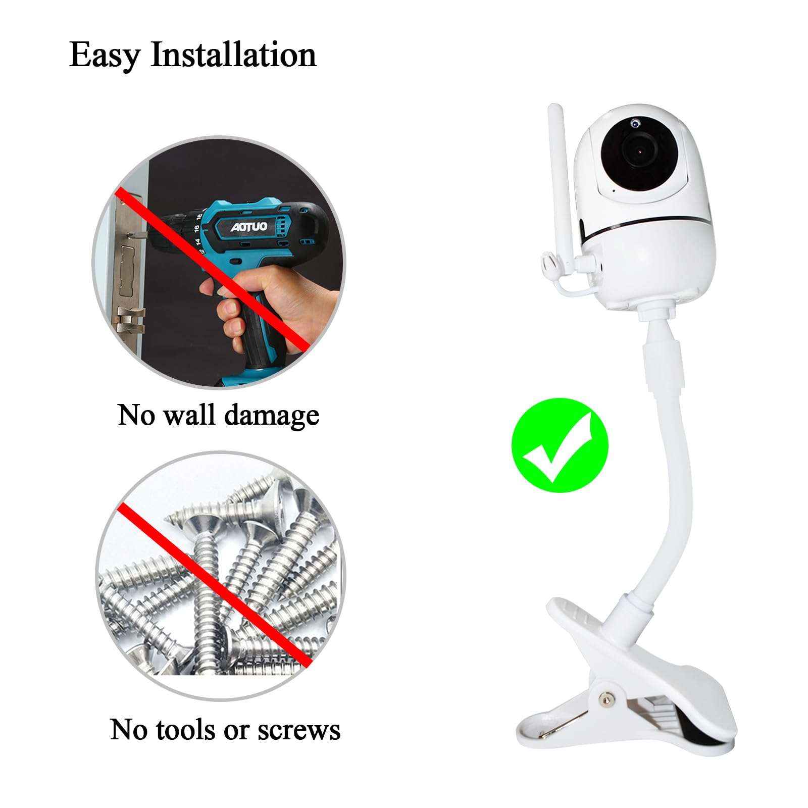 Flexible Baby Monitor Mount Compatible with HelloBaby HB6550/HB65/HB6558/HB66/HB248,ANMEATE SM935E/SM650,Baby Camera Mount,Baby Monitor Clip Mount Without Tools or Wall Damage 5