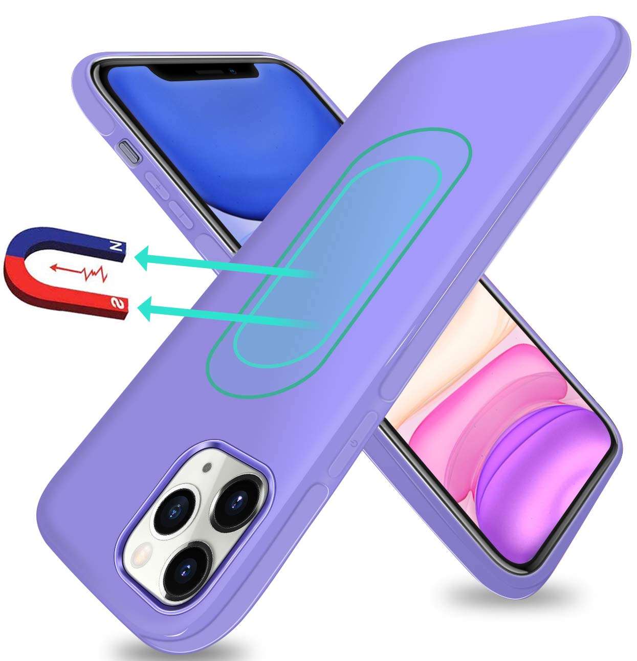 ESTPEAK Compatible with iPhone 12 pro max Magnetic Case 2020,[Invisible Built-in Metal Plate] Ultra Thin Support Magnetic Car Mount,Drop Protection Soft Bumper Protective Phone Case,Purple 1