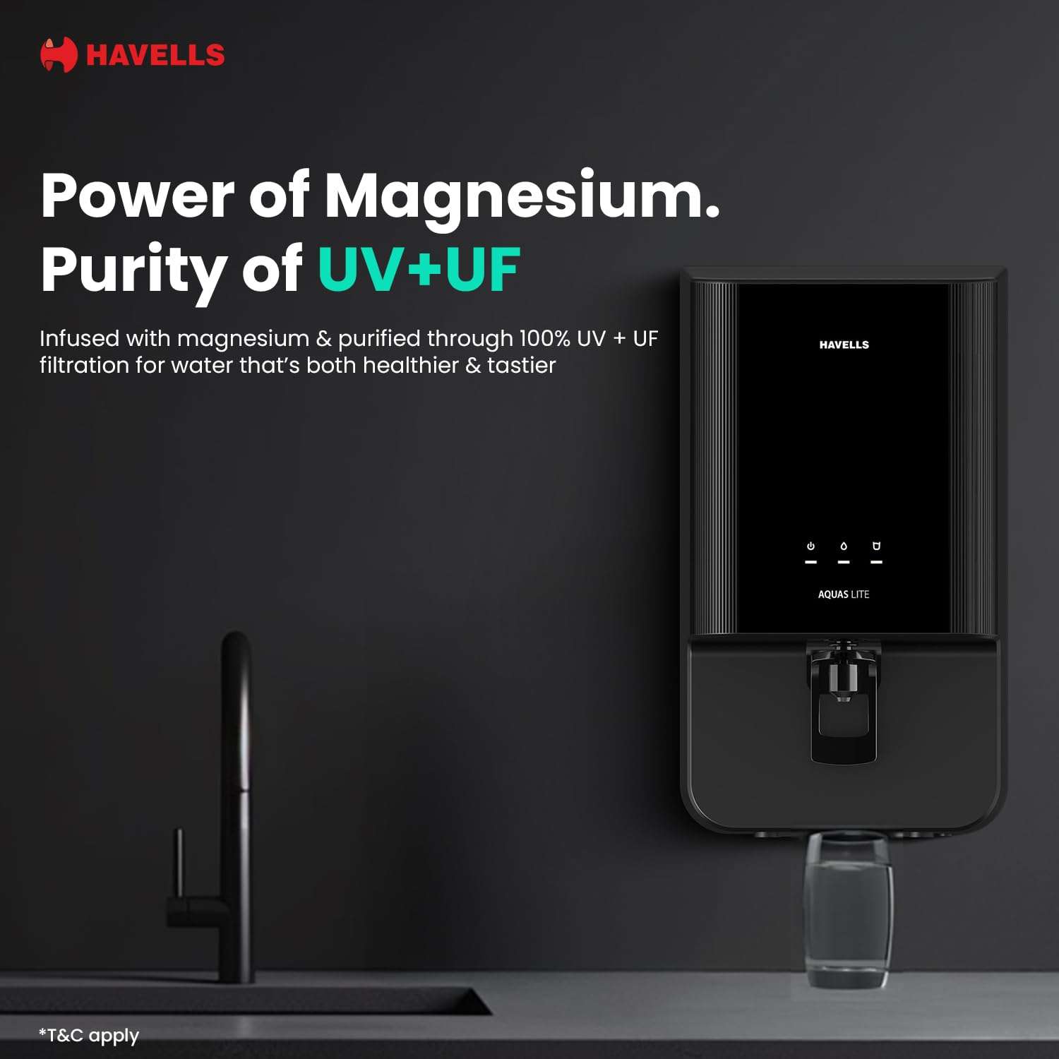 Havells Aquas Lite Water Purifier, UV + UF Purification, 7-stages, 7L Storage, Ideal for Borewell, Tanker & Municipal Water, Significant water savings, BIS Approved, Black 3