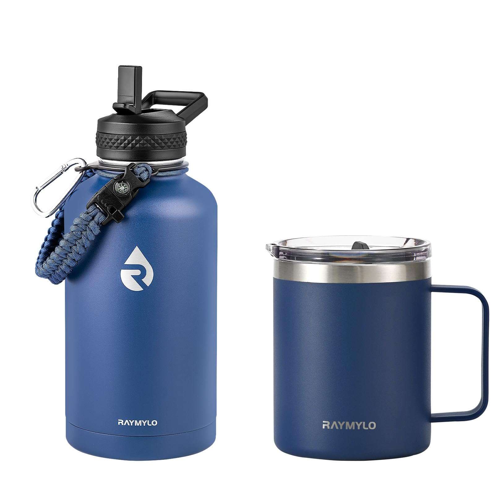 RAYMYLO Insulated Water Bottle 64oz (Navy Blue) + Insulated Coffee Mug 12oz (Navy Blue) 1