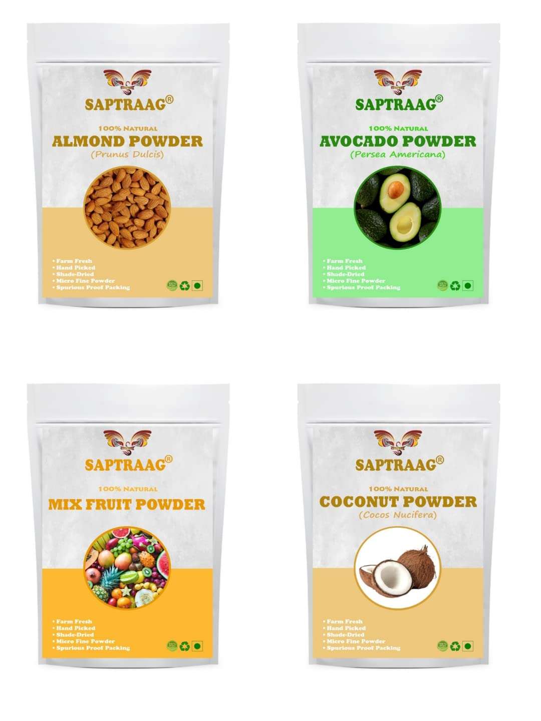 Saptraag's Almond Powder + Avacado Powder + Mix Fruit Powder + Coconut Powder 100g*4 1