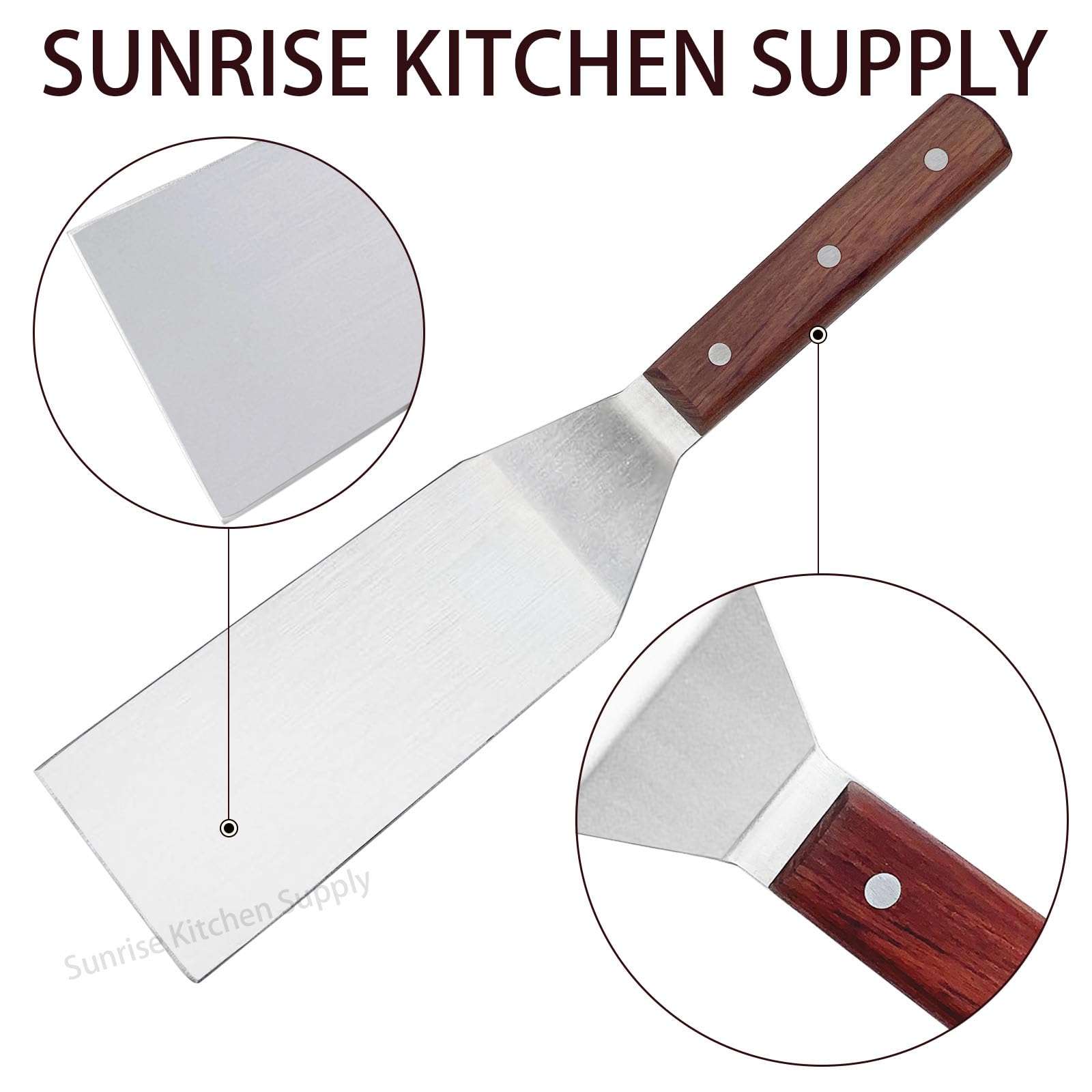 Sunrise Kitchen Supply Stainless Steel Turner Spatula & Meat Fork with Wood Handle (6"x3" Spatula) 5