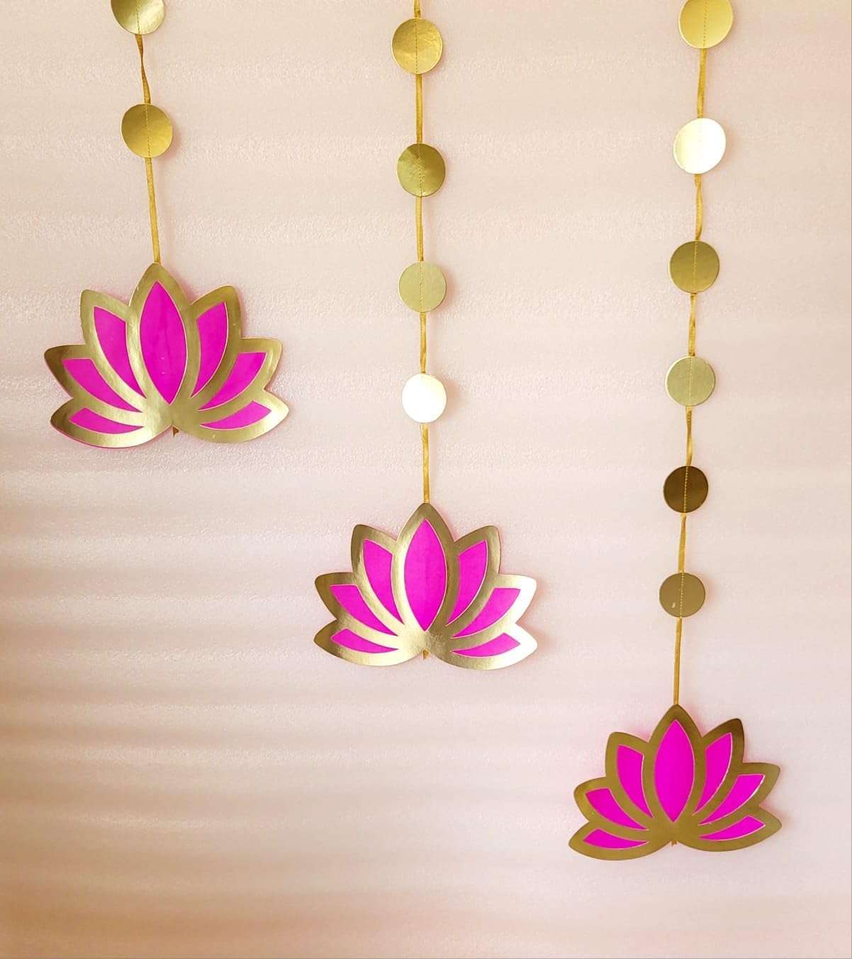 The Banner Company Pink & Gold 2m Lotus Paper Garlands (Pack of 10) - Perfect for Diwali, Pooja, Navaratri, and Festive Decorations 4