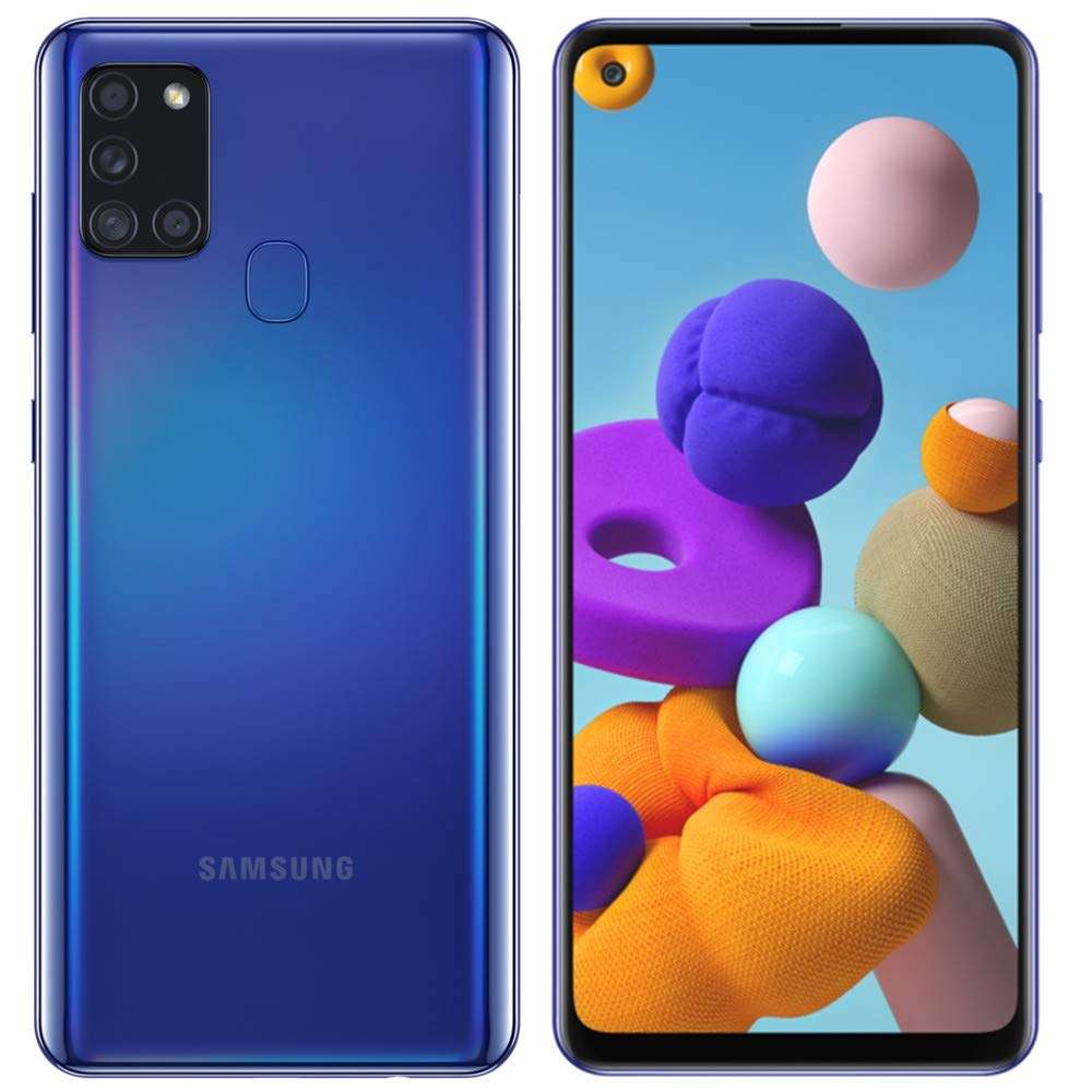 SAMSUNG Galaxy A21s (128GB, 4GB) 6.4" Infinity-U Display, Triple Camera, Dual SIM GSM Unlocked Global 4G LTE (T-Mobile, AT&T, NOT Metro, Latin) International Model A217M/DS (64GB SD Bundle, Blue) 1