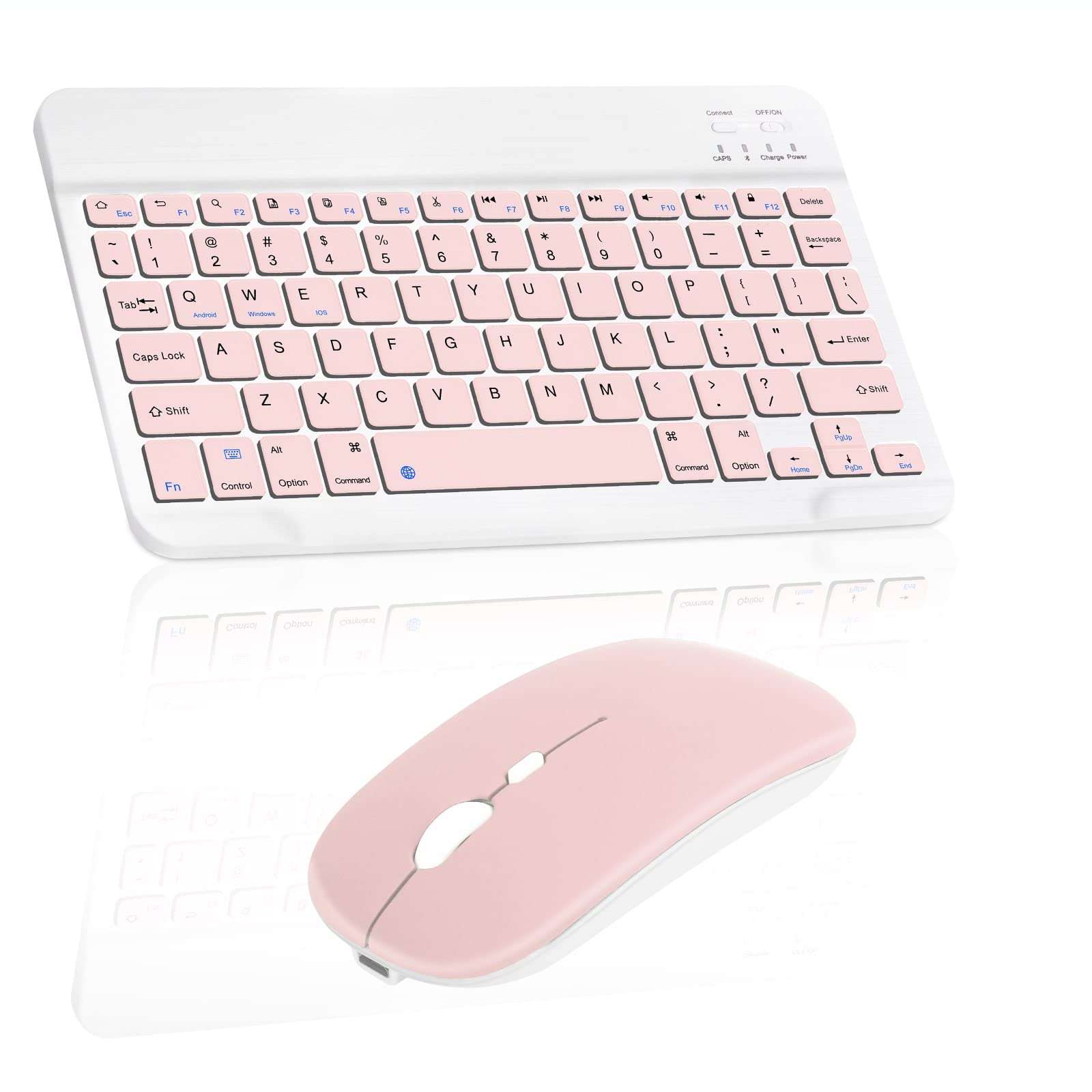 Rechargeable Bluetooth Keyboard and Mouse Combo Ultra Slim Full-Size Keyboard and Ergonomic Mouse for Ulefone Note 10 and All Bluetooth Enabled Mac/Tablet/iPad/PC/Laptop - Flamingo Pink