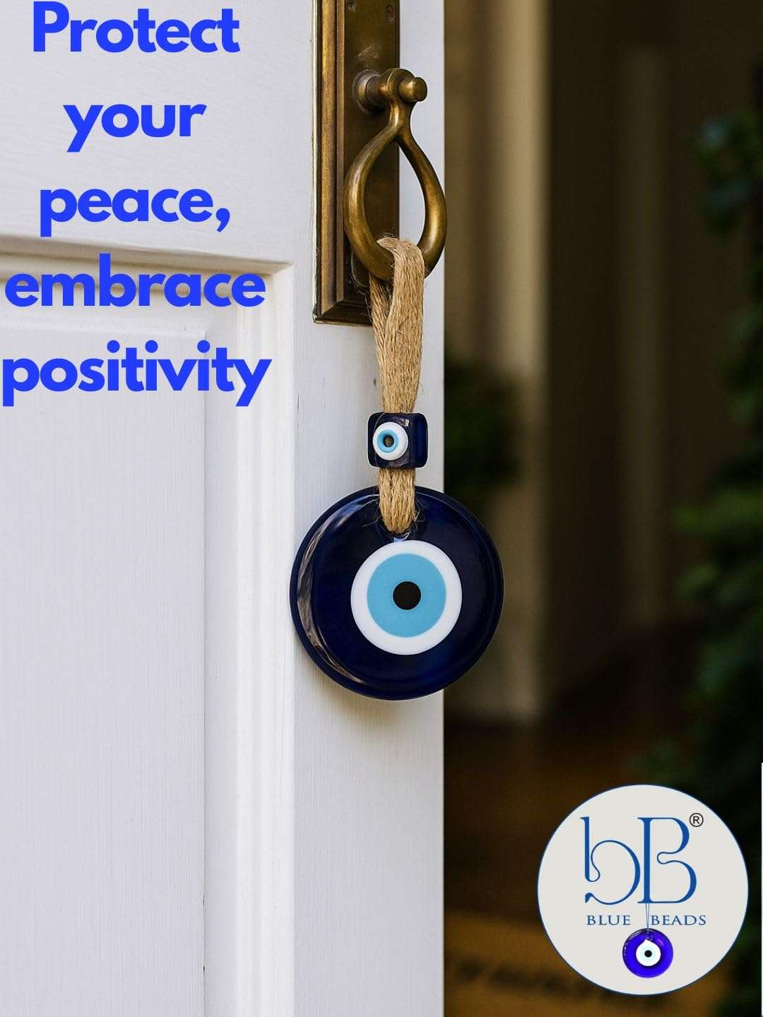 BLUE BEADS Turkish Feng Shui Vastu Blue Glass Evil Eye Hanging/Door Hanging Nazar Batu for Protection and Good Luck - Perfect for Gifting Home or Office (Jute) 6