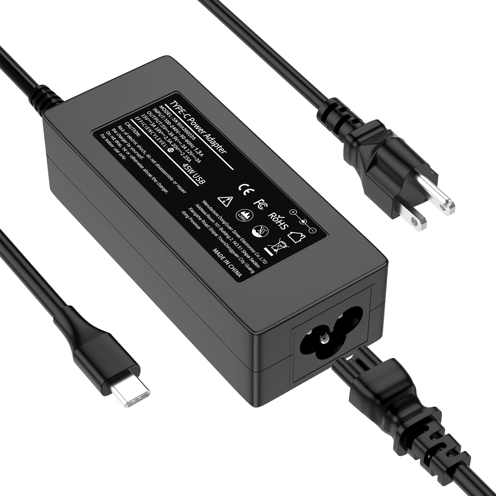 Slim USB C Laptop Charger 45W 65W Replacement for HP Spectre X360 Chromebook Envy Zbook Elitebook Elite X2 Type C Travel AC Adapter Computer Tablet Power Fabric Cord Flat Tip