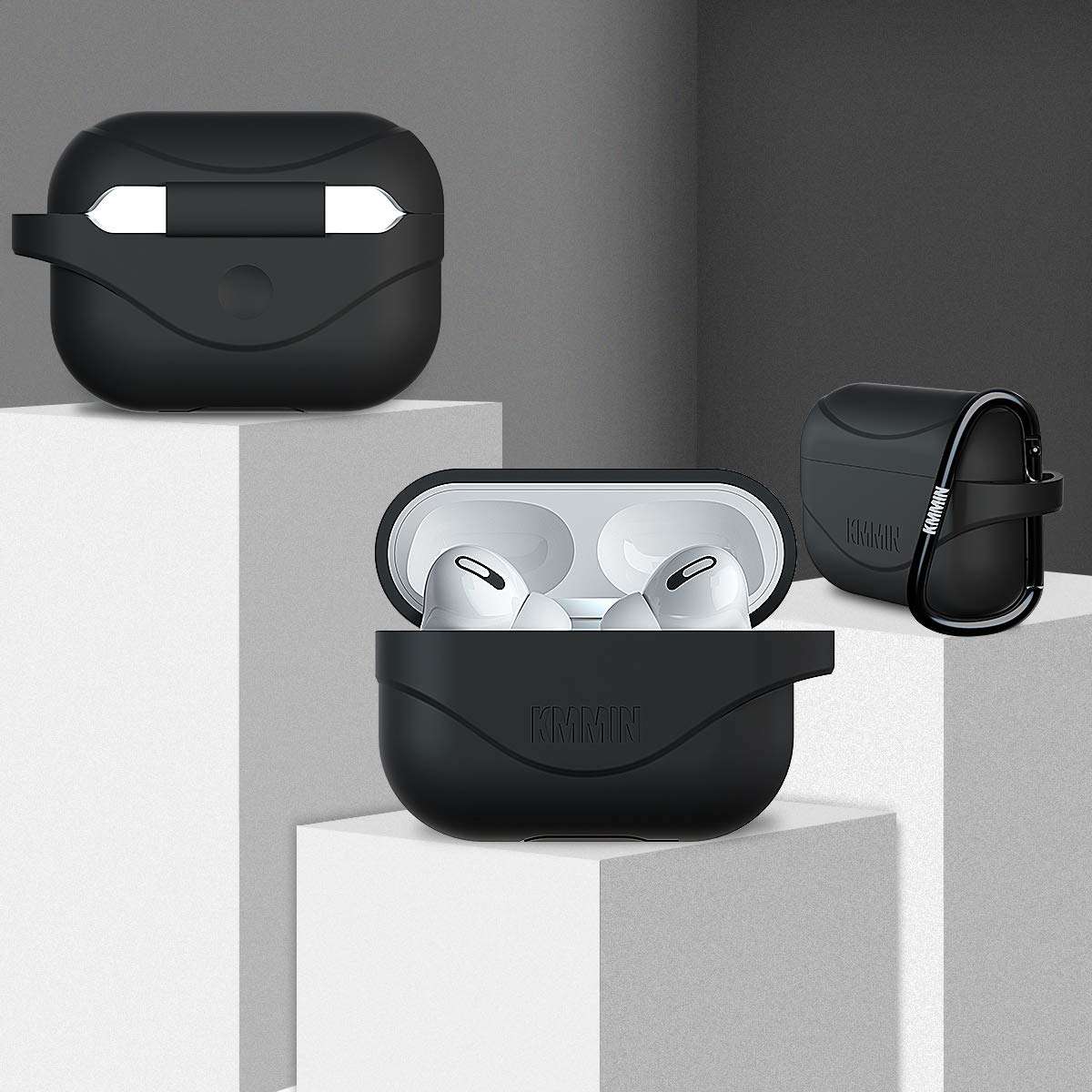 AirPods Pro Case, KMMIN AirPods Pro Case Cover, Hard Protective Case for AirPods Pro, TPU AirPods Pro Accessories Set, Wired/Wireless Charging Available, [Front LED Visible] (Black) 6