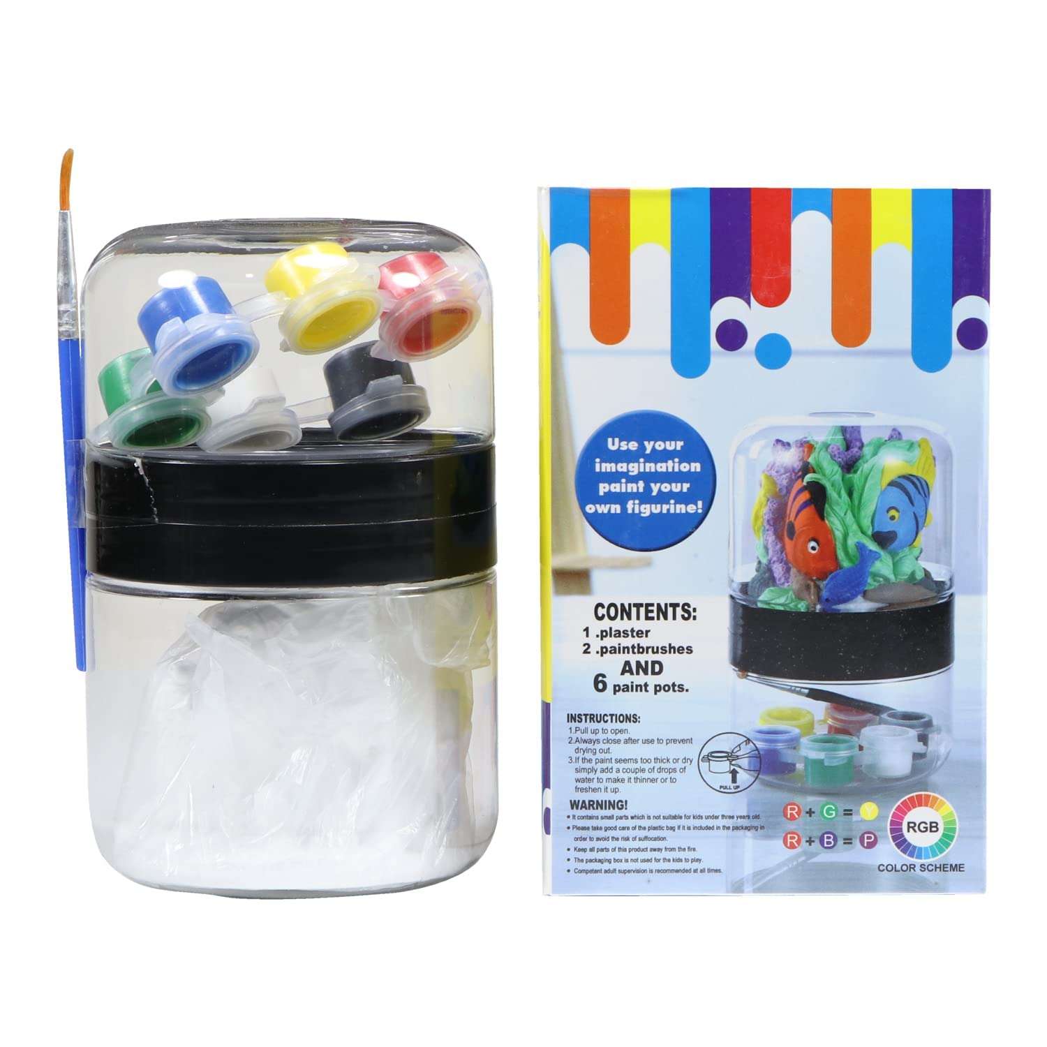 Inllex DIY Art Plaster Painting Kit for Kids, DIY Activity Kit, Art Kit with Brush, 6 Paint Pots for Kids, Students, Children, Artists/ Fish Colored Drawing Fun Toys for Kids Educational Learning Games for Gift 4