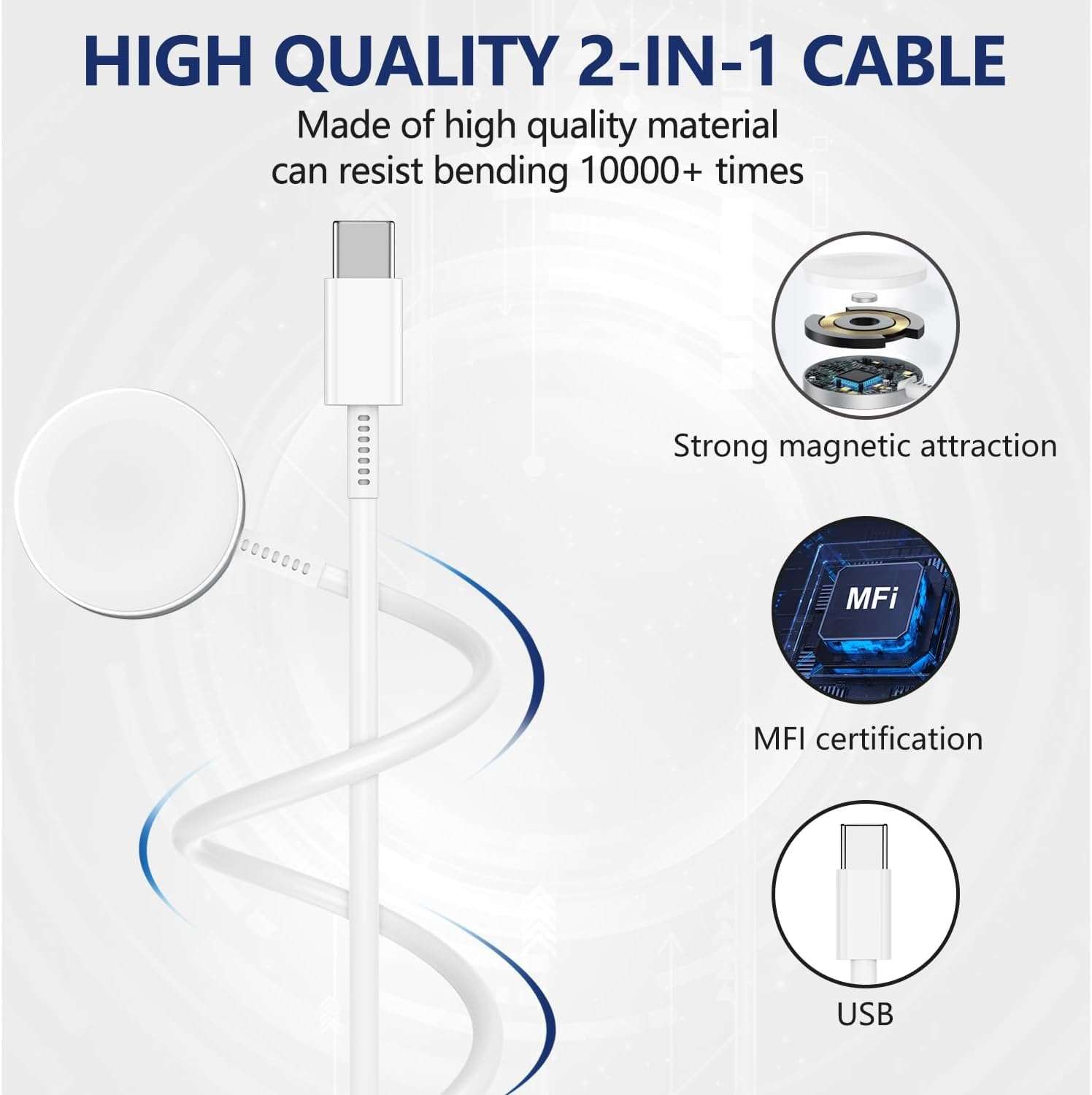 5W Fast Charging USB C Cable 6ft Compatible with Apple Watch Series SE2/8/7,[Apple MFi Certified] Magnetic Watch Charger for iWatch 6/5/4/3/2/1 Includes 38mm 40mm 42mm 44mm 45mm Dimensions - White 3