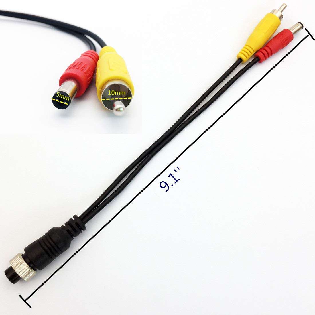 WANYING (2 pcs Pack) M12 Adapter 4 Pin Female Aviation Plug to RCA AV + DC Male Extension Cable for Car Camera 5