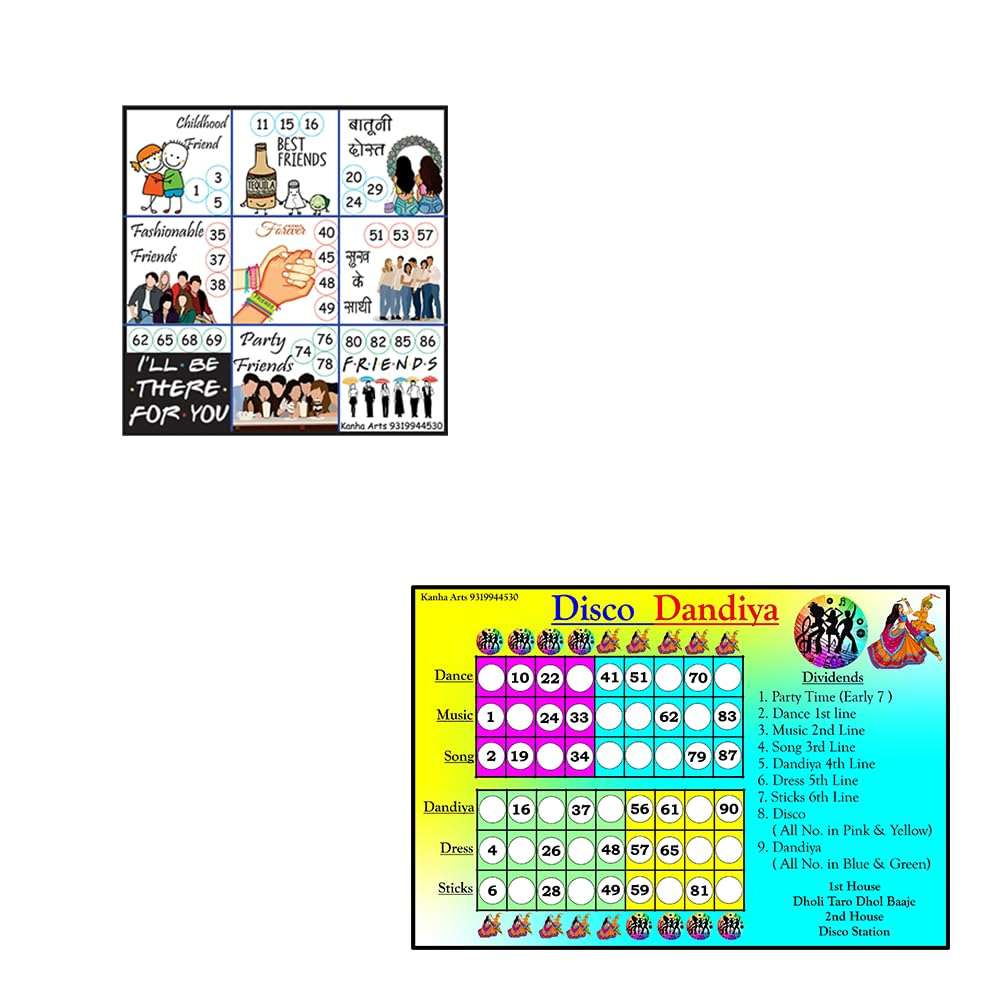 Kanha Arts Disco Dandia Tambola Ticket & Friendship Tambola Durable Hard Card Sheet Material for Interactive Learning & Play 1