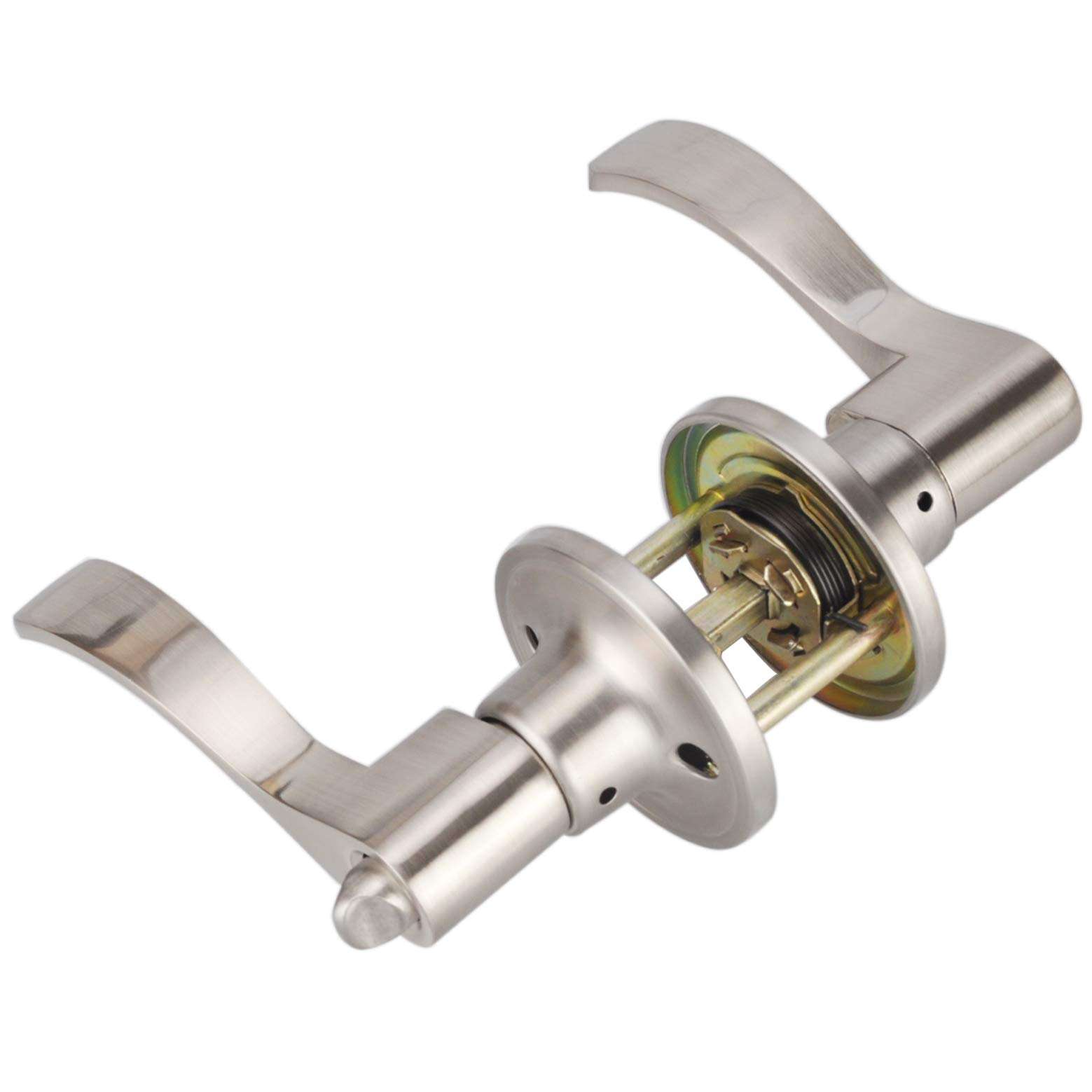 Wave Handle Single Cylinder Keyed Entry Door Lever Lock for Exterior Door with Lock and Key, Reversible for Right & Left Side (Entry- TL001, Satin Nickel) 4