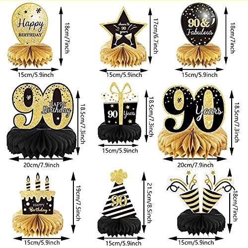 9 Pieces 90th Birthday decorations 90th birthday centerpieces for Tables Decorations Cheers to 90 Years Honeycomb Table Topper Happy 90th Birthday Decorations for Men and Woman Sixty Years Birthday Party Supplies 2
