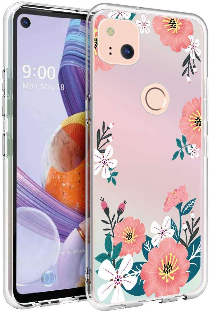 Google Pixel 4a Case,Entaifeng Scratch Resistant Grippy Soft TPU Rubber Full Body Protective Phone Cover for Pixel 4a (Summer Blossom/Pink)