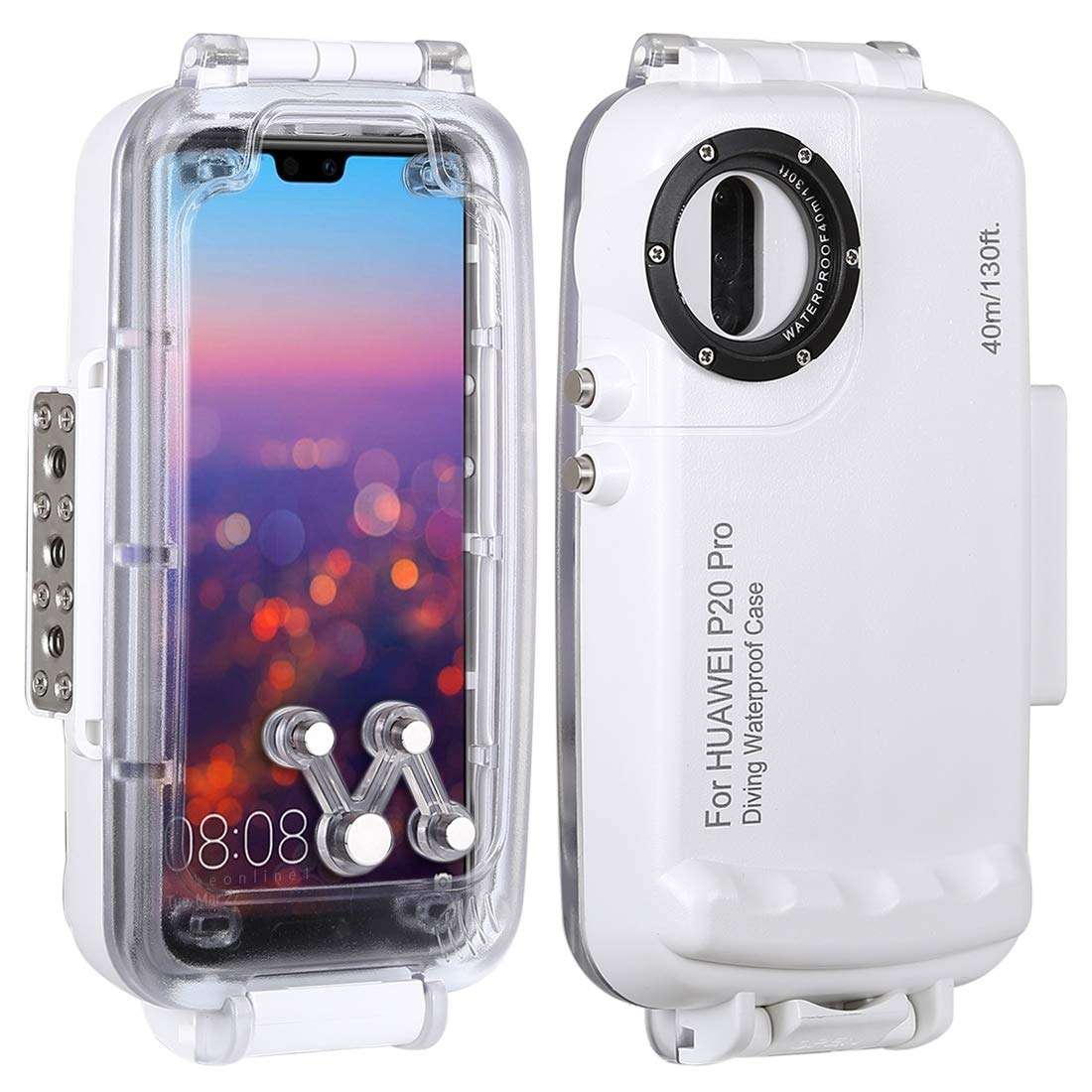 Haweel Huawei P20 Pro Diving Case, Professional [40m/130ft] Surfing Swimming Snorkeling Photo Video Waterproof Protective Case Underwater Housing for Huawei with Lanyard (Huawei P20 Pro, White) 1