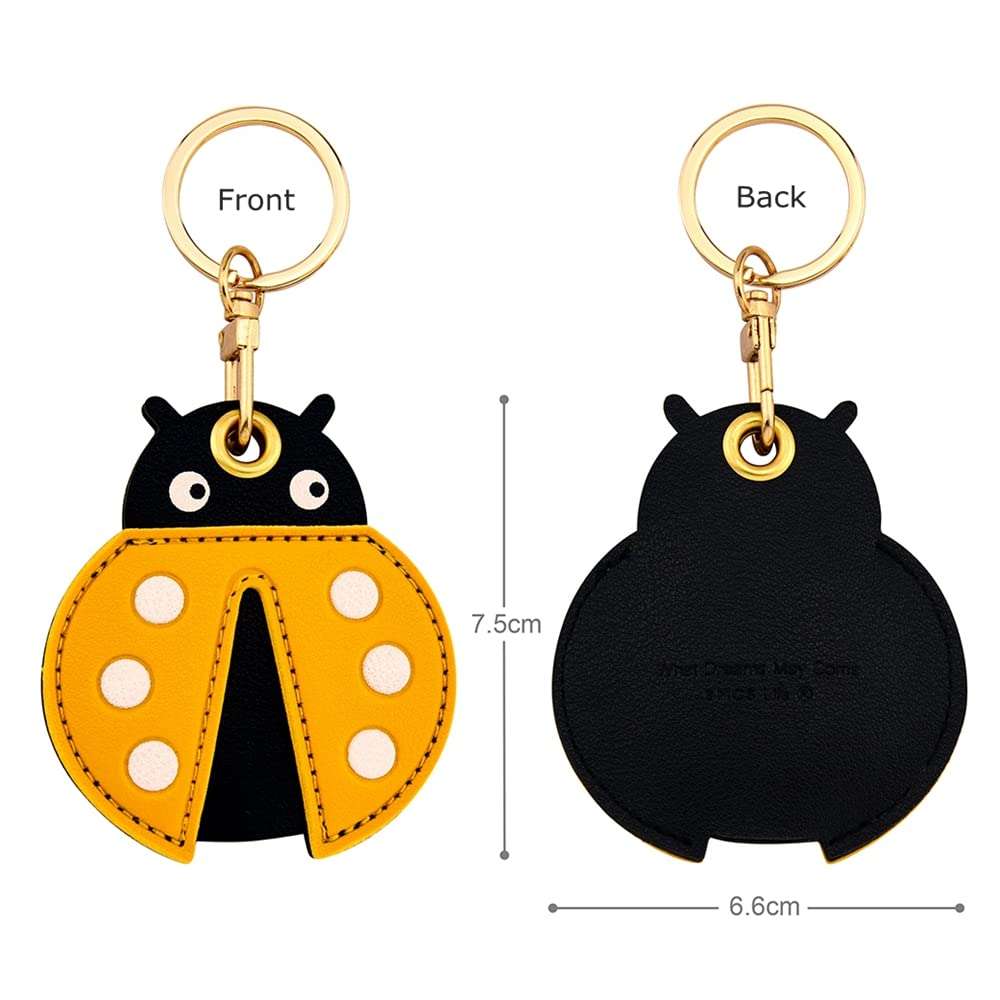 2 Pack Tomcrazy 3in1 PU Leather Protective Case for Apple Airtag Keychains Huawei Tag Cover Keys Ring Storage Pendant Access Card Keychain Suitable for Bag/Suitcase (1 Ghost & 1 Ladybug) 4