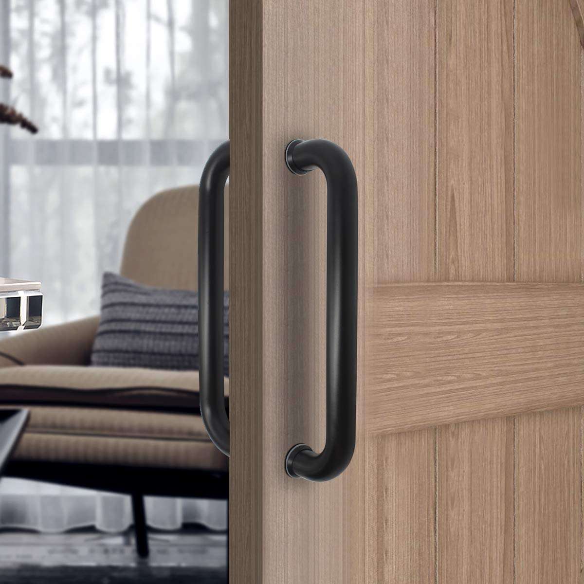 1 Pack 12 inch Length Black Barn Door Pull,Stainless Steel Handle Set,Heavy Duty Sliding Door Pull,Bar Shape Gate Door Handles 1