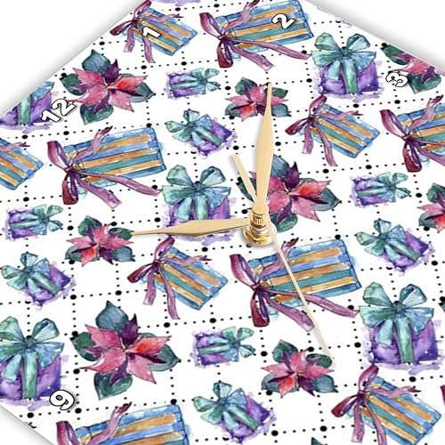 3dRose Wall Clock Silent - 10 inch - Cute Image of Watercolor Pattern - Christmas 3