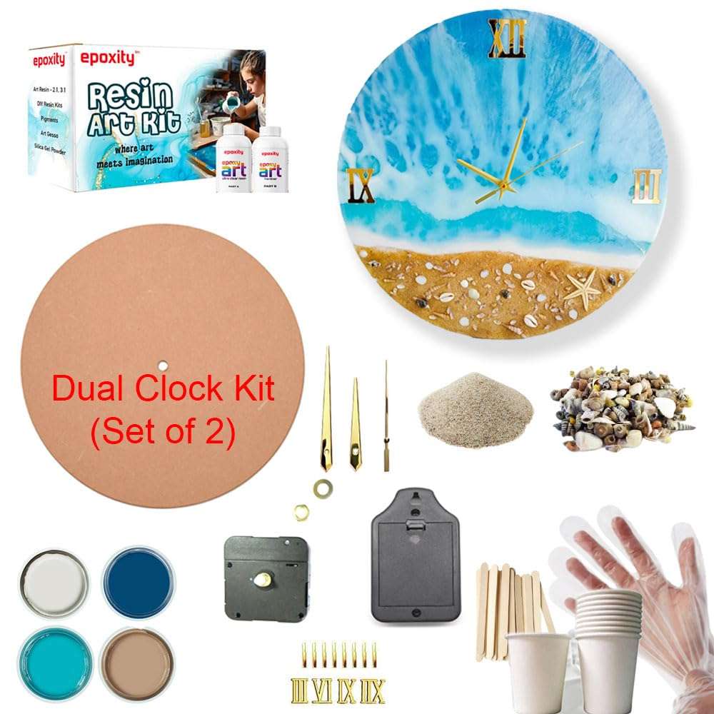 Epoxity Resin Art kit for Ocean Wall Clock Making with12' MDF with Acrylic Roman Numbers 2:1 Raisin epoxy Resin and Hardener Craft Supplies for Beginners Adults Artists Professionals, (2 Set) 1