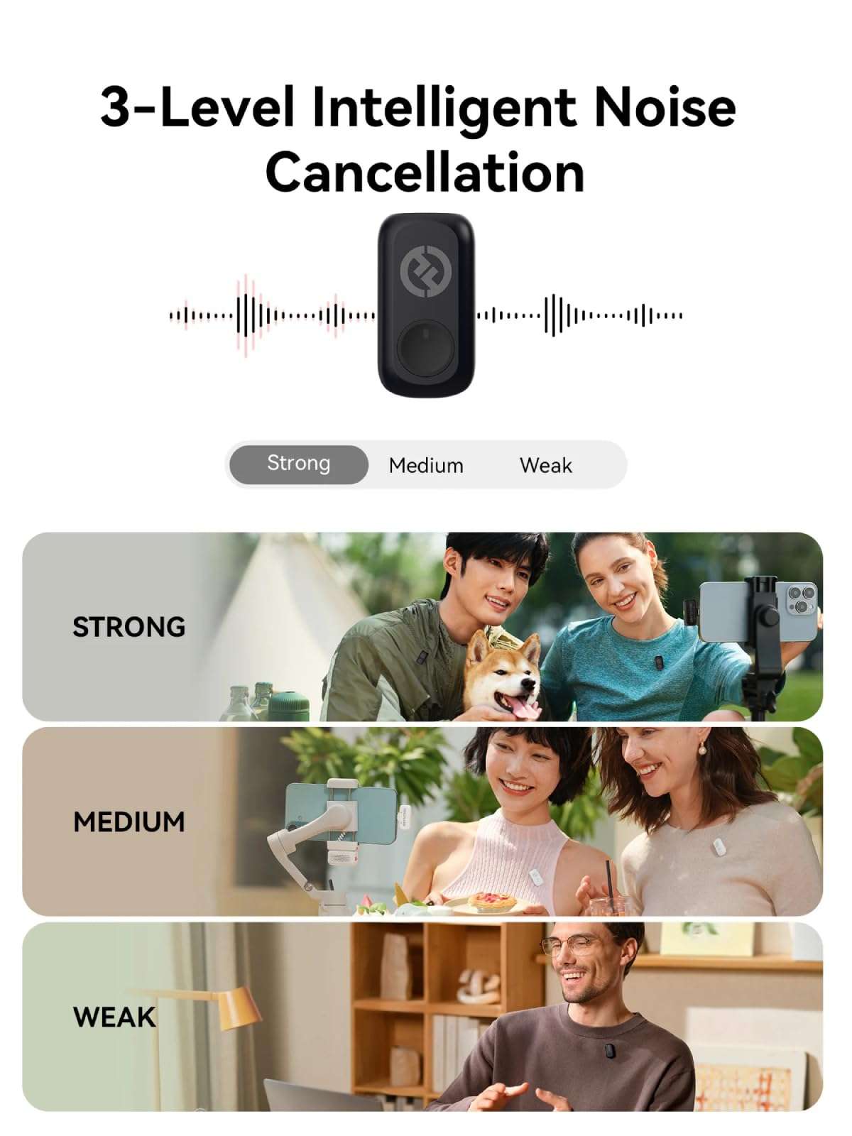 Hollyland Lark A1 Wireless Microphones for iPhone 15/16/17 & Android, 48kHz/24-bit, 3-Level Intelligent Noise Cancel, Magnetic Mini Microphone for YouTube,Podcast,Tiktok and Vlog (2TX + USB-C RX) 3